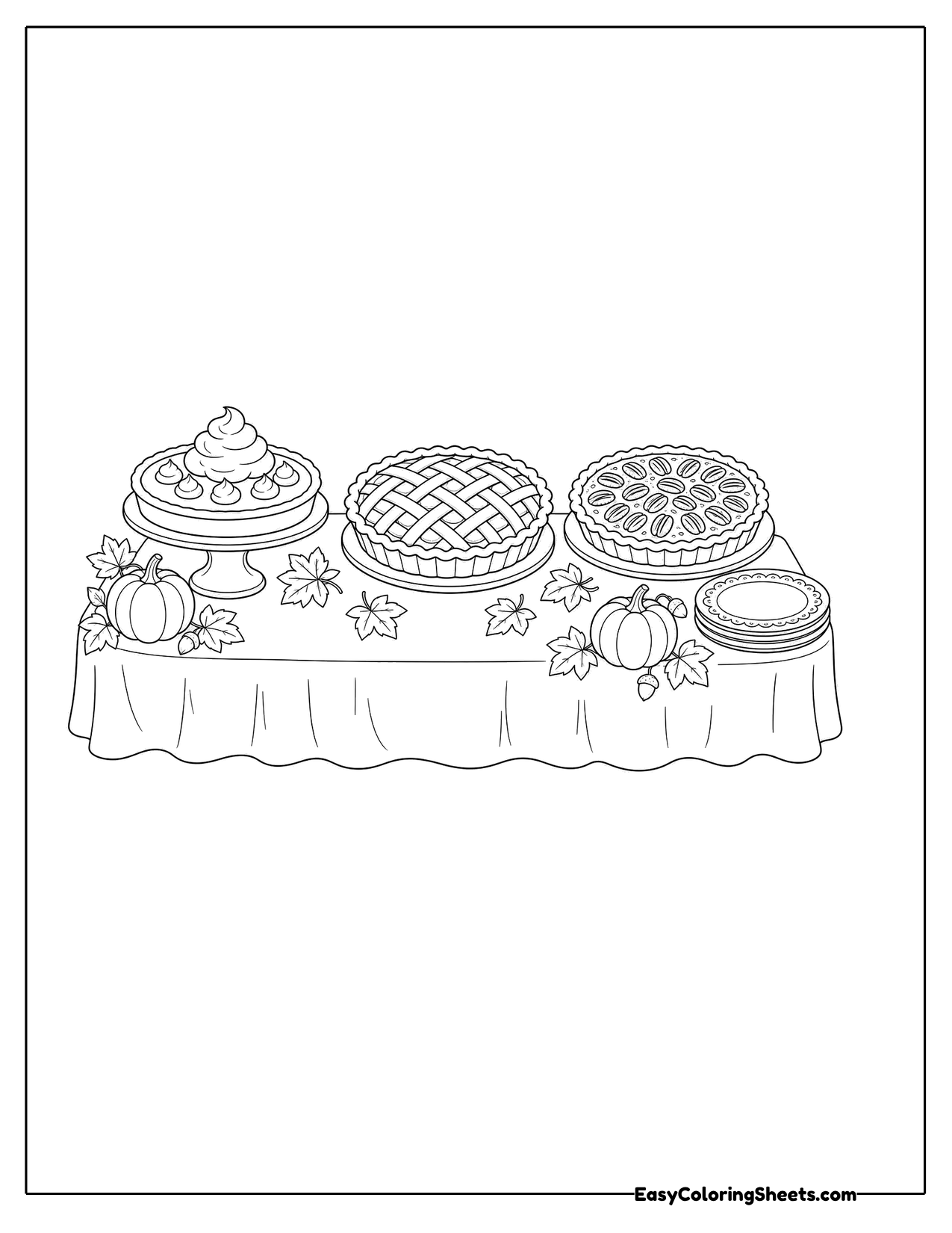 Dessert table with pies, a cake and treats