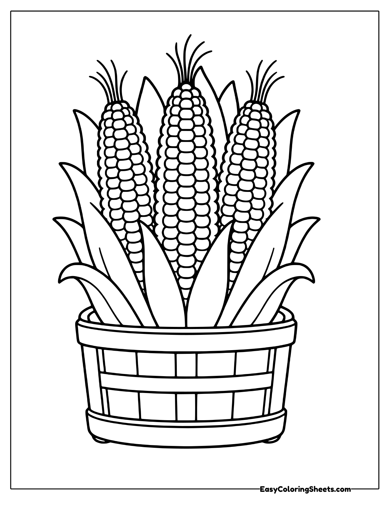 Corn cobs standing in a wooden crate