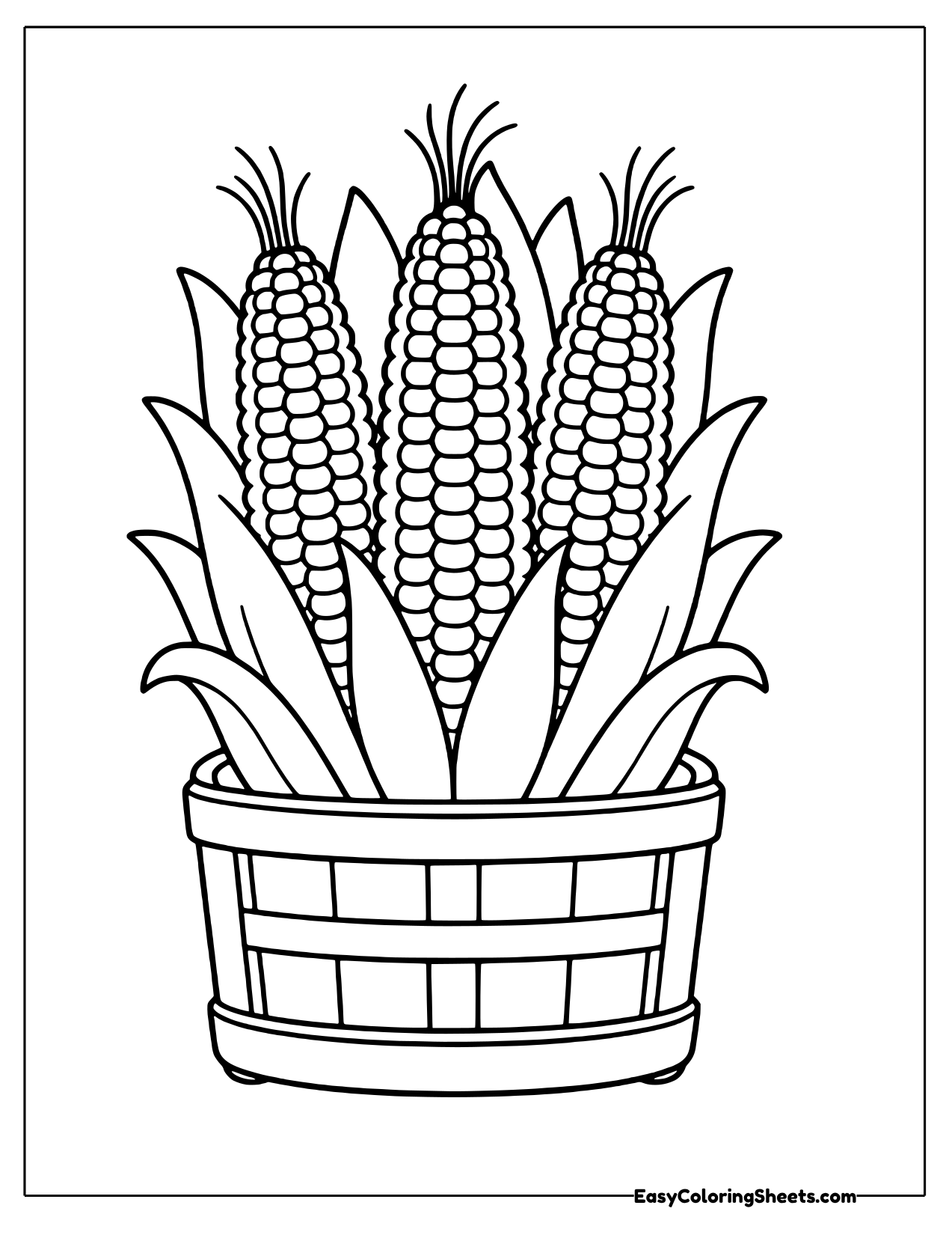 Corn cobs standing in a wooden crate