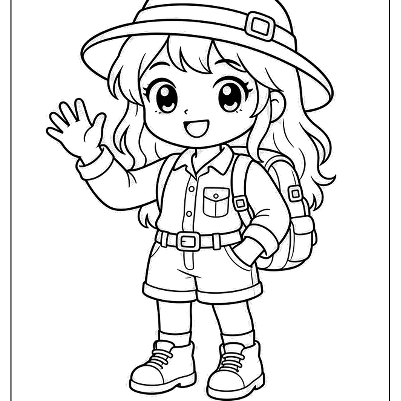 Young explorer girl in a safari hat