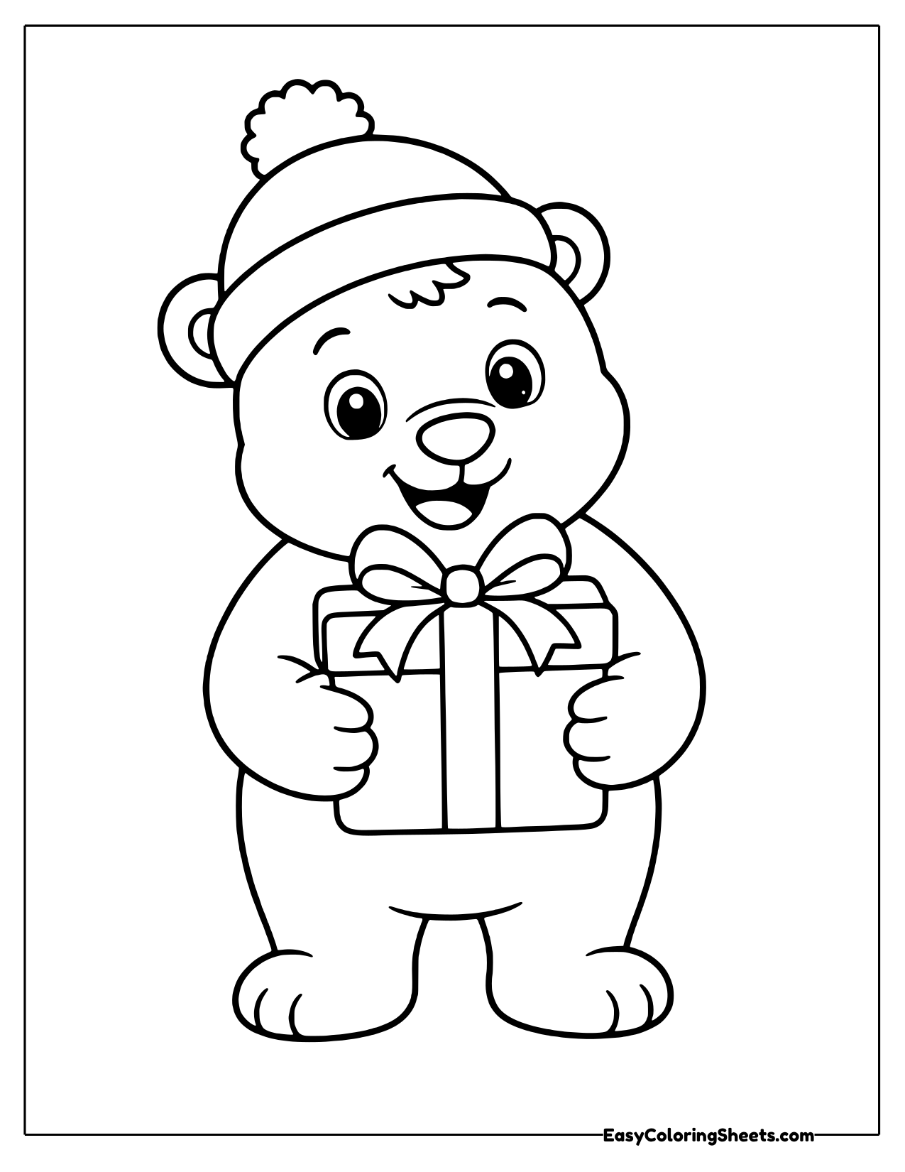 Polar bear holding a present