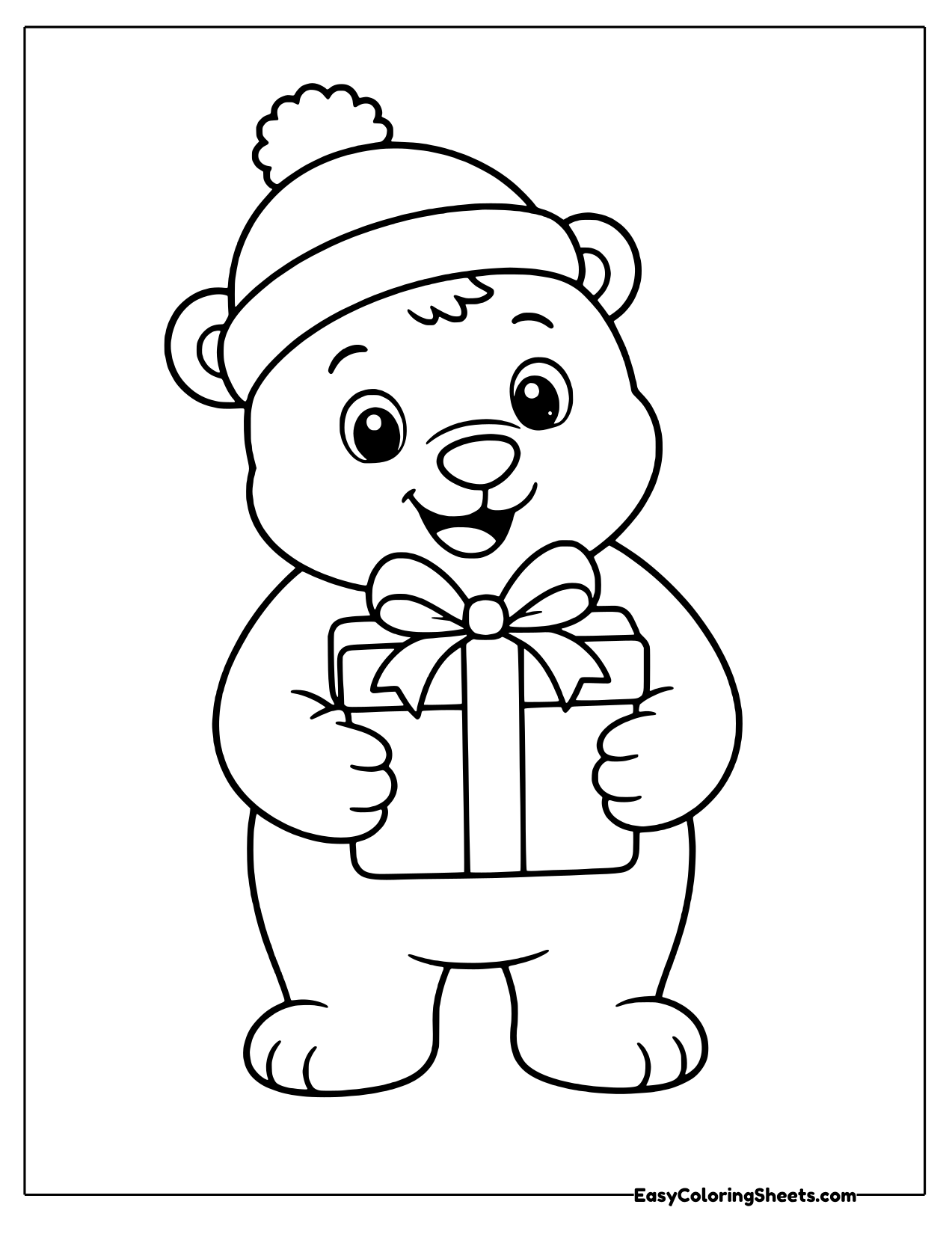 Polar bear holding a present
