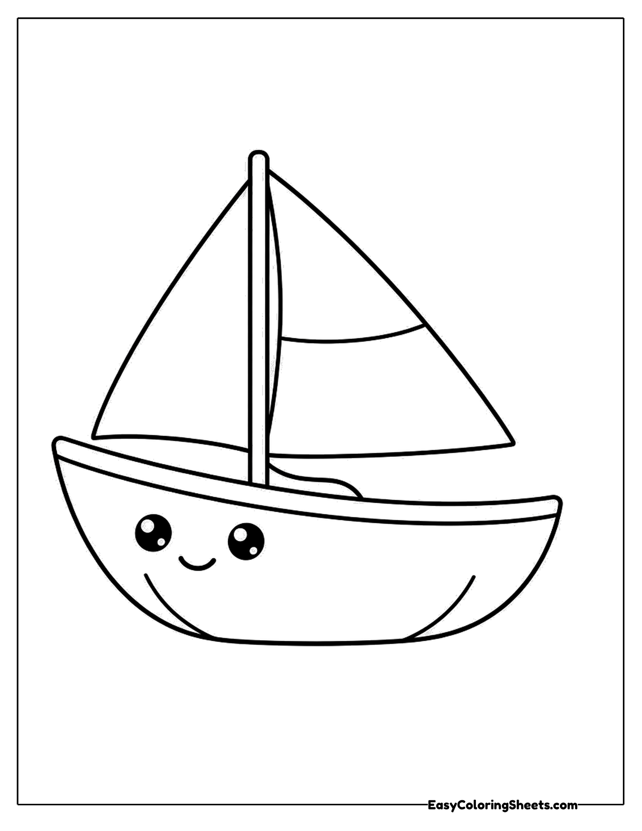 Smiling sailboat with a happy face on its hull and two sails