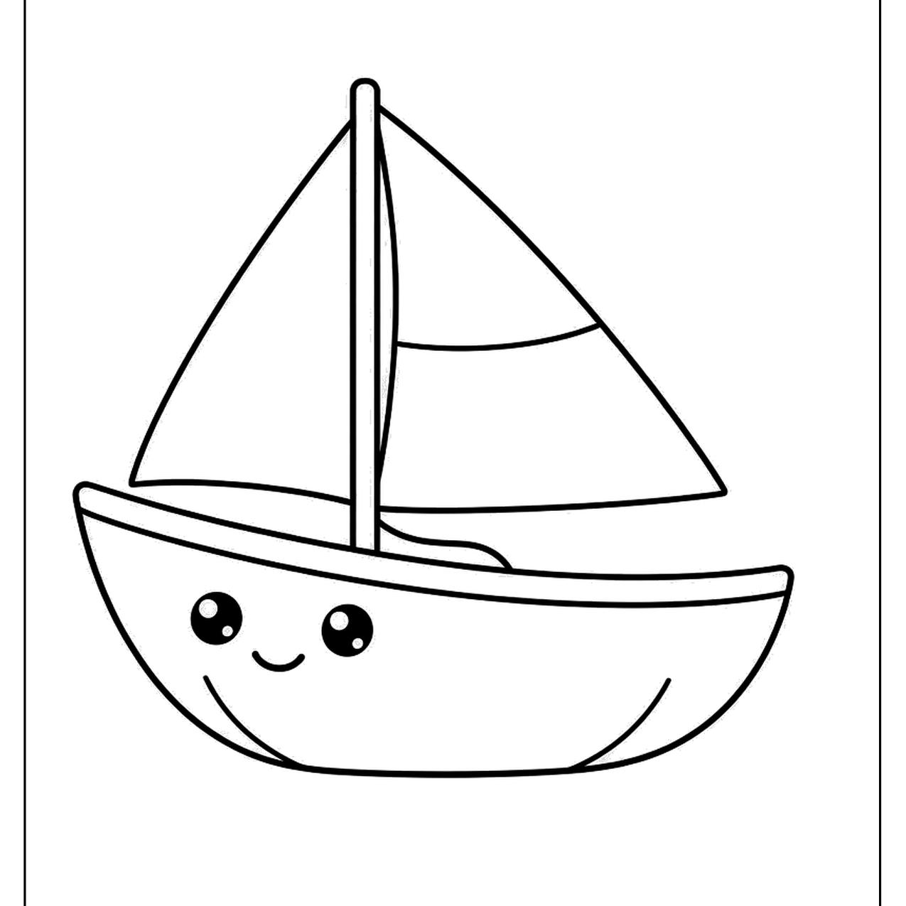 Smiling sailboat with a happy face on its hull and two sails