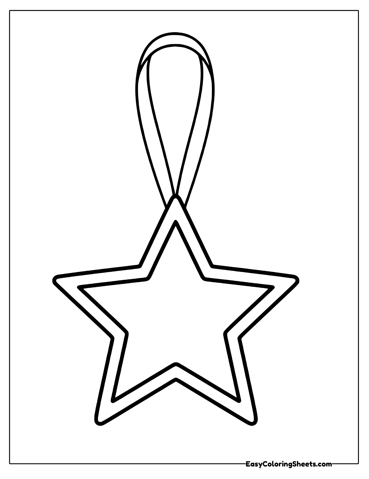 Five pointed star ornament template with a double outline and hanging loop