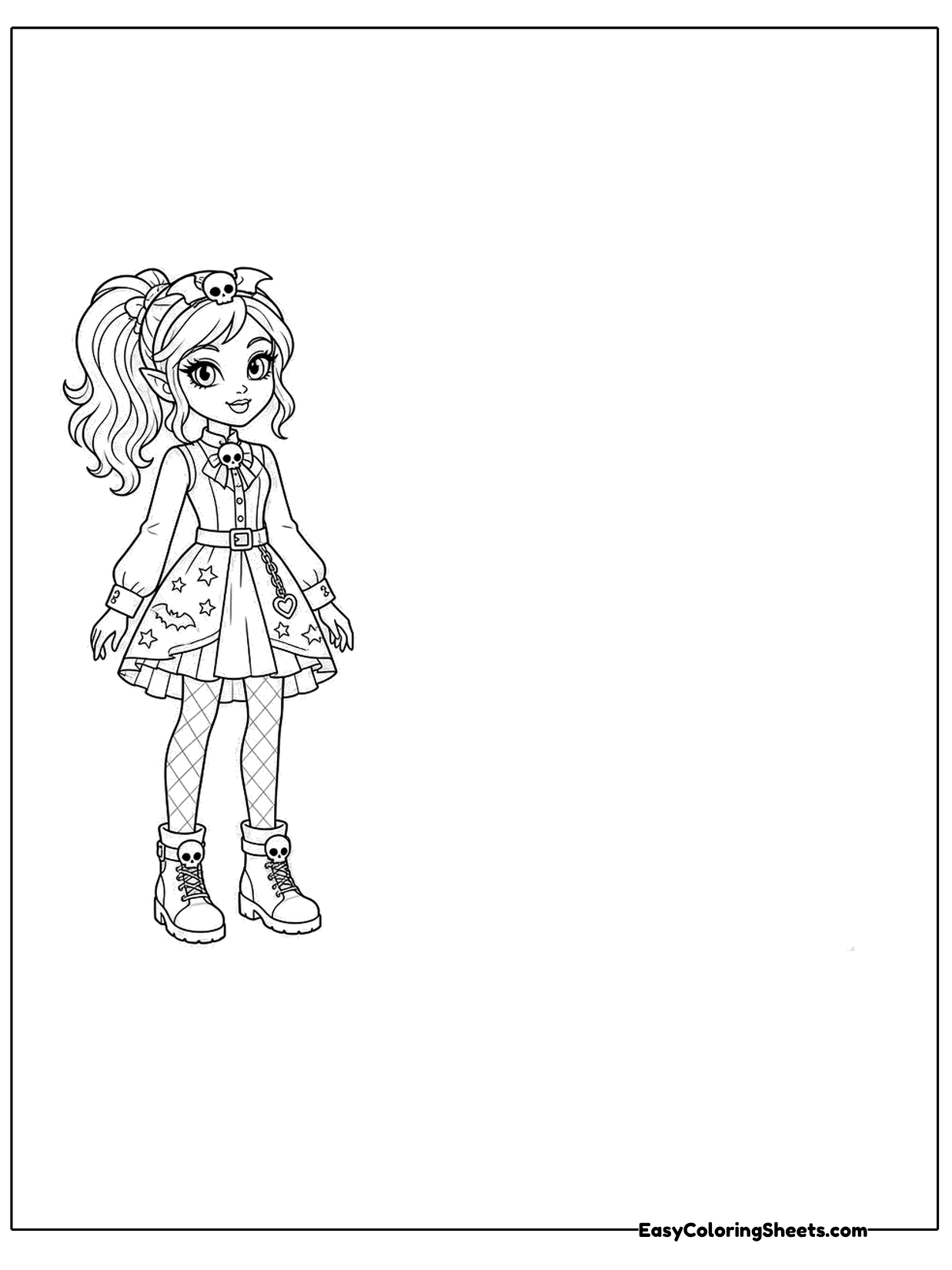 A small fashion doll girl with long hair stands in a short dress and tall boots.