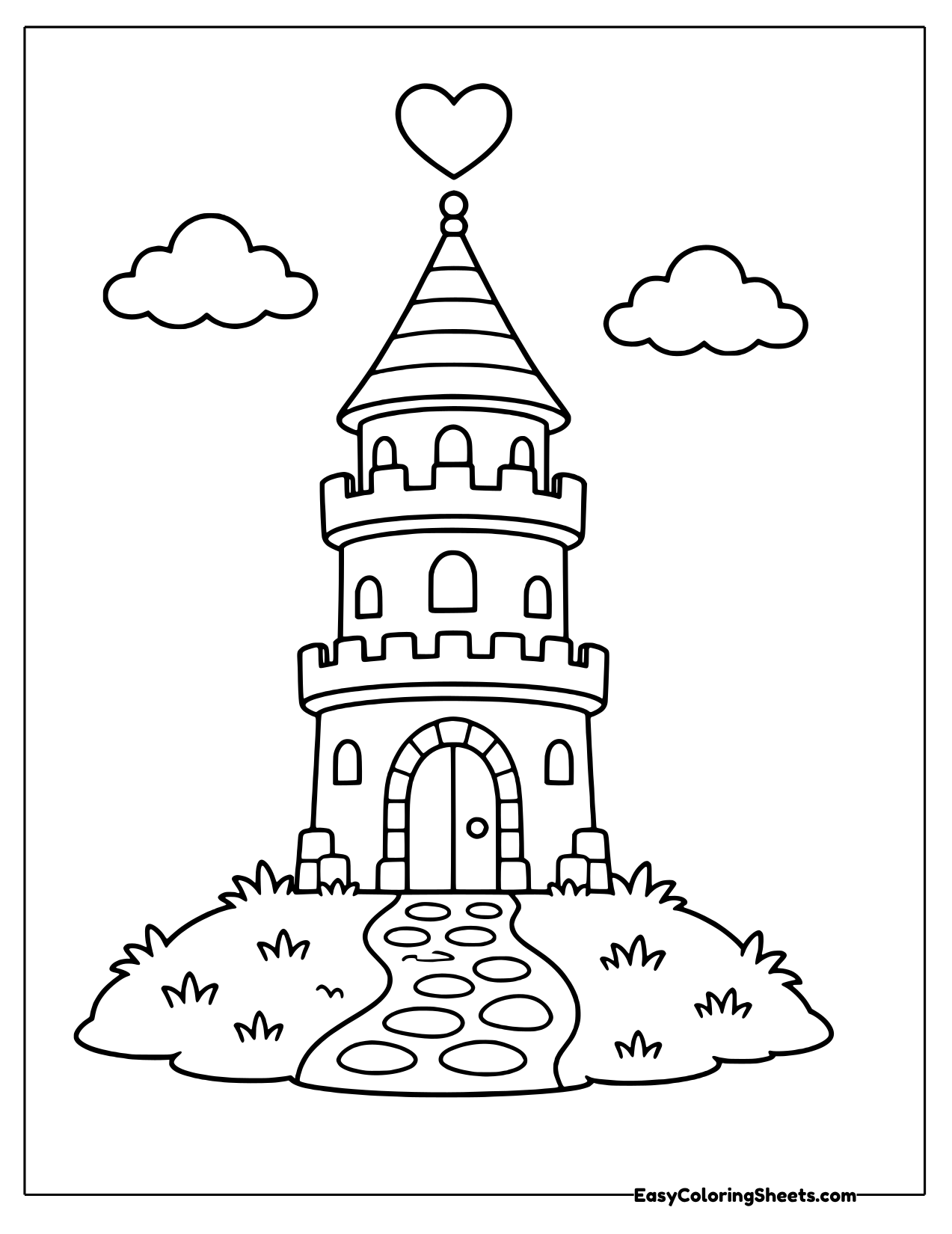 Round castle tower on a grassy knoll