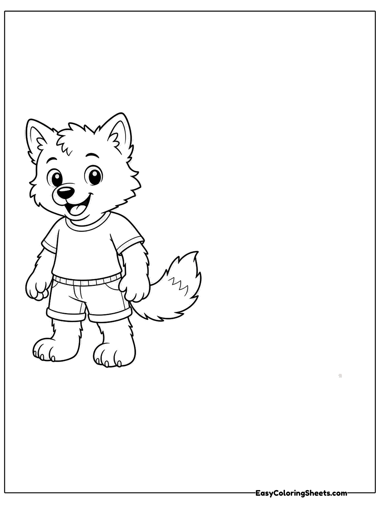A little werewolf in a shirt and shorts stands near the top of the page.