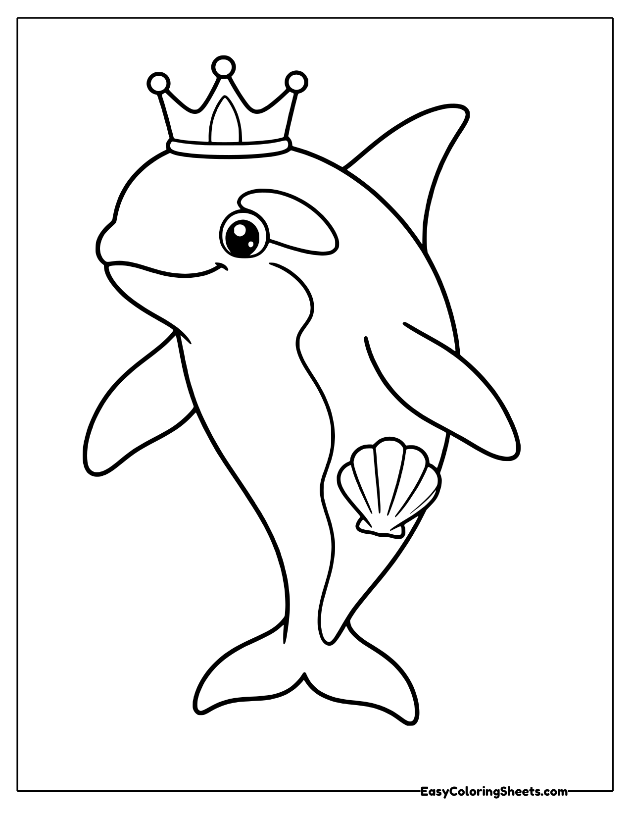 Orca wearing a crown and holding a seashell