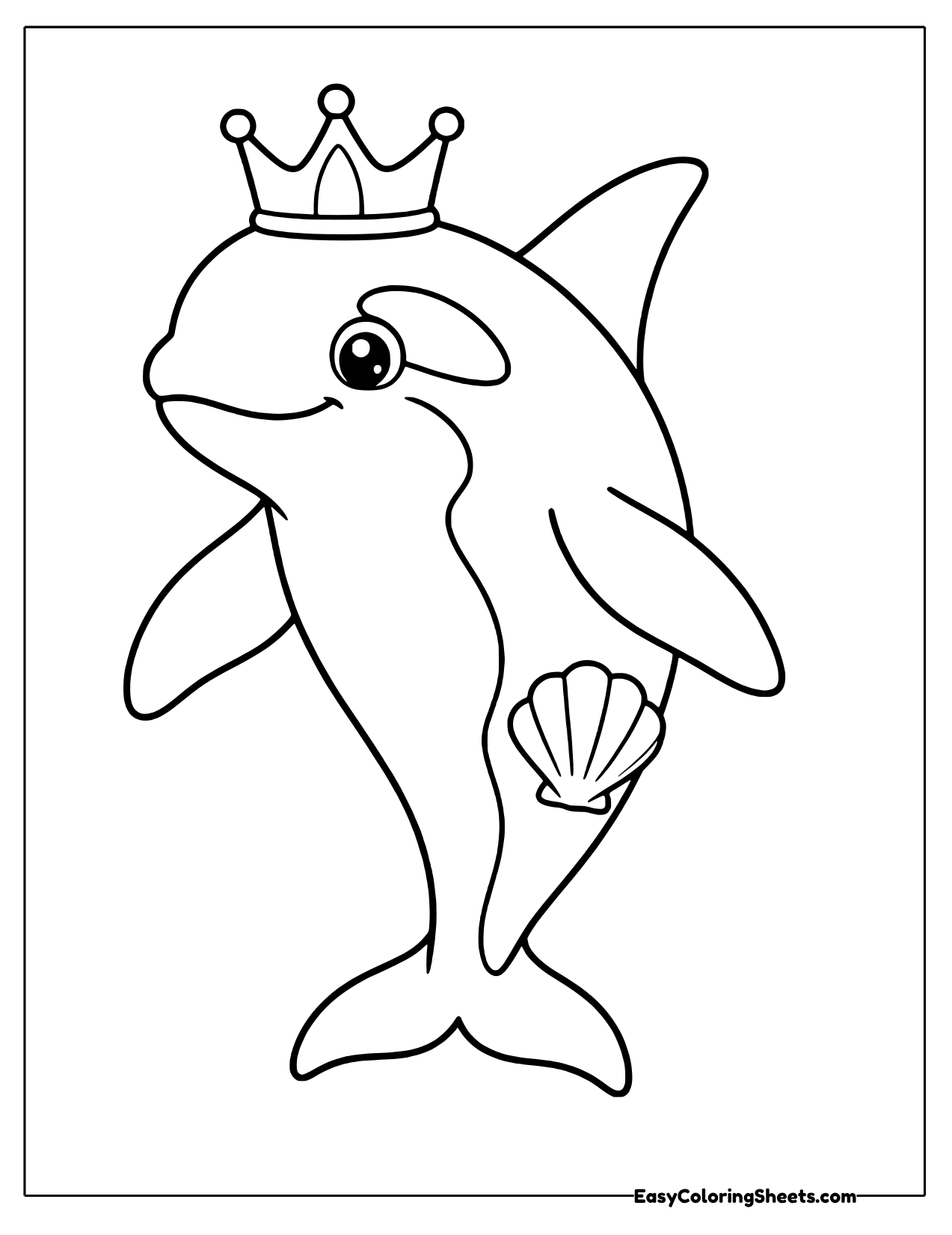 Orca wearing a crown and holding a seashell
