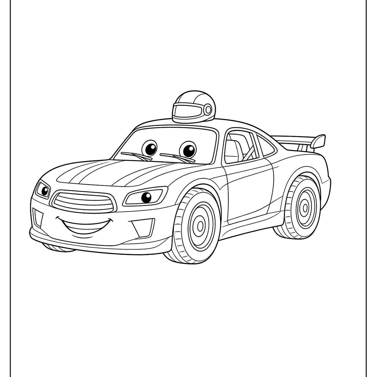 Smiling race car character with a helmet
