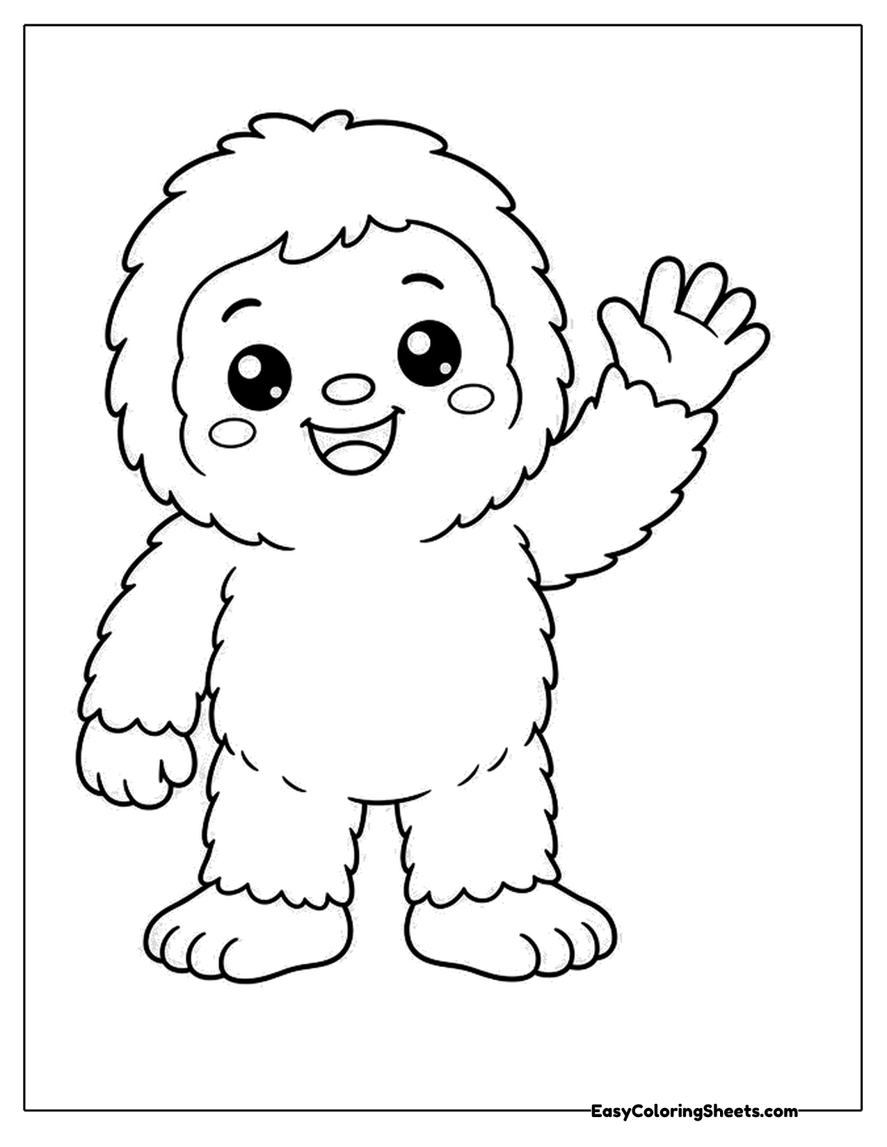Smiling Bigfoot character waving