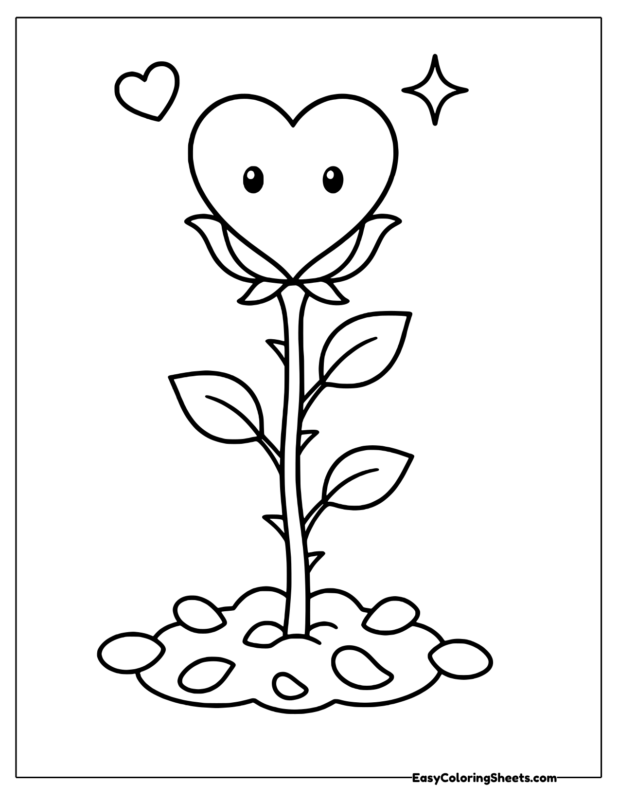 Rose stem topped with a heart shaped bloom