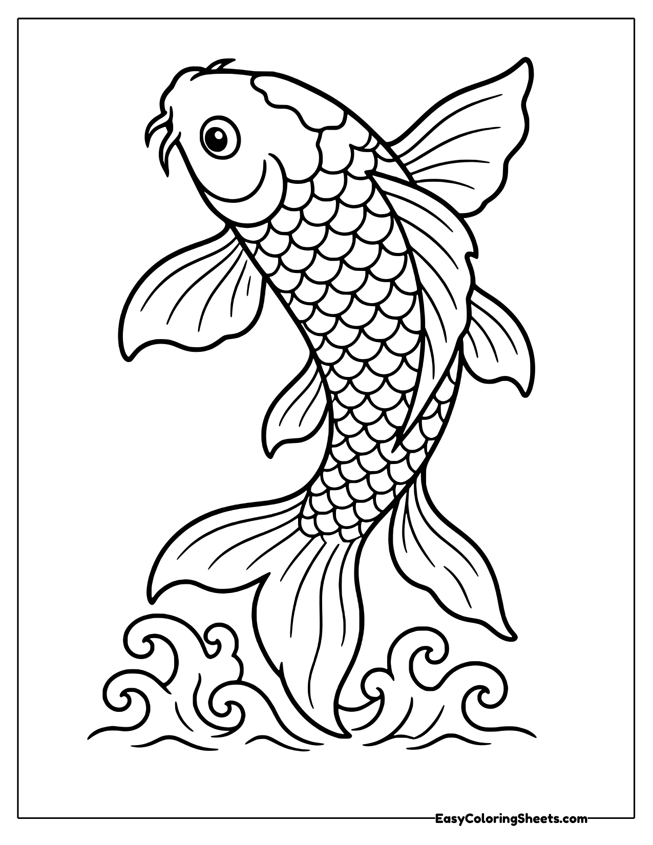 Koi leaping above curling waves