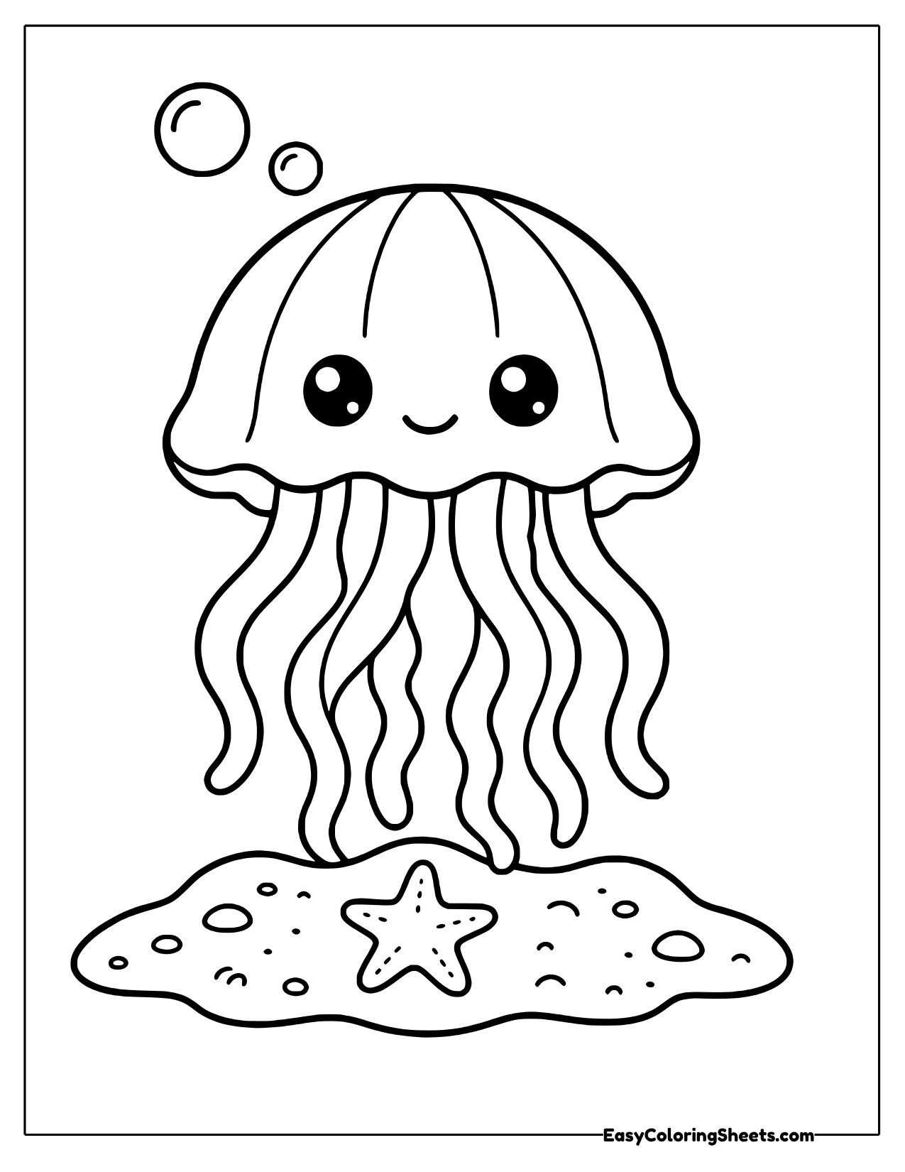 Striped jellyfish above a sandy patch with a starfish