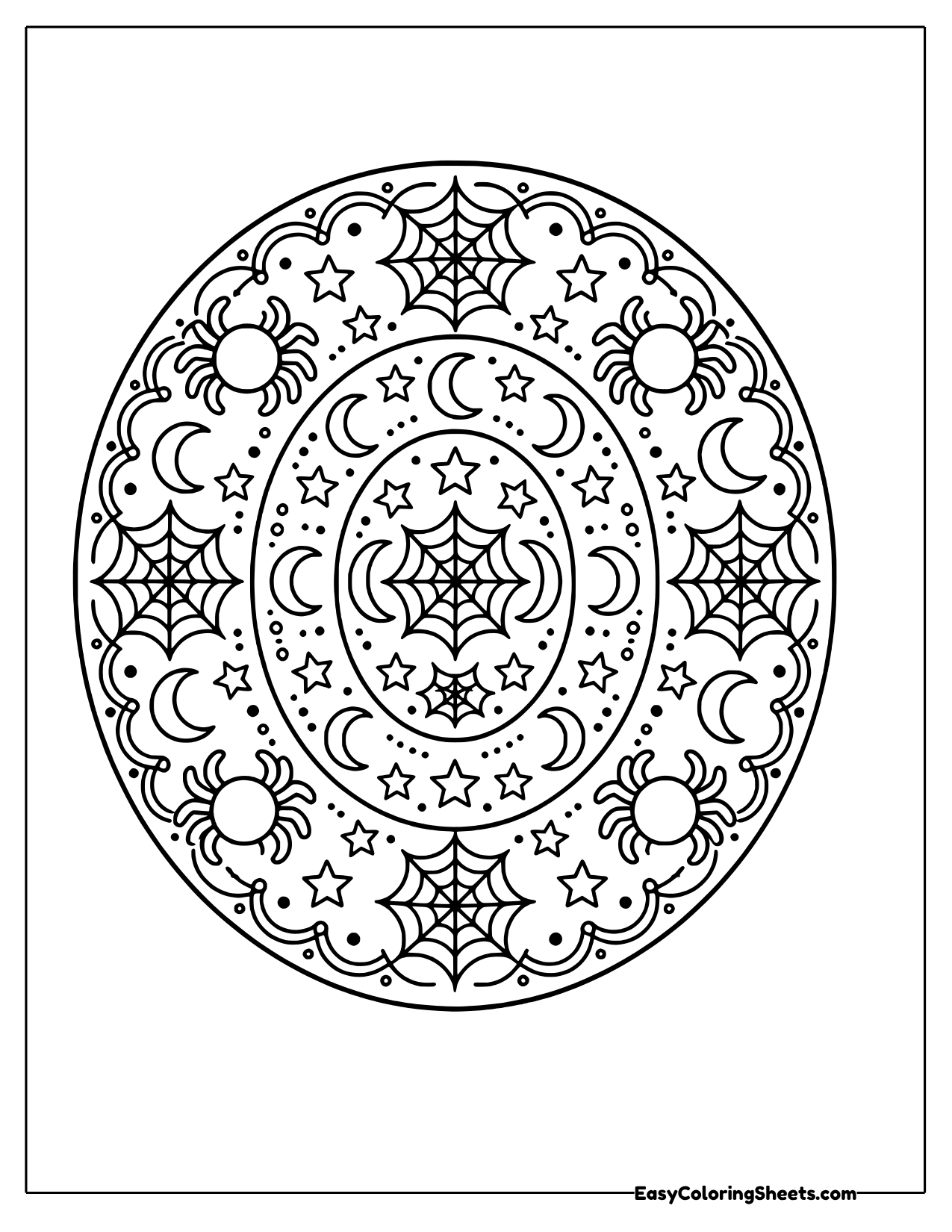 Mandala with spiderweb rings and tiny spiders