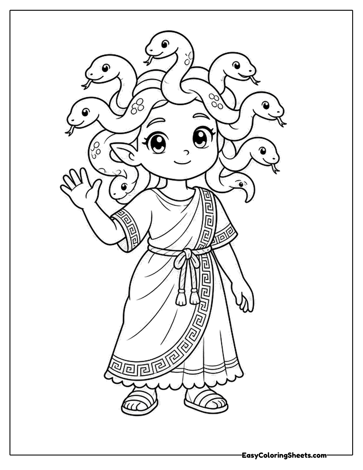 Girl with snake hair waving in a long robe