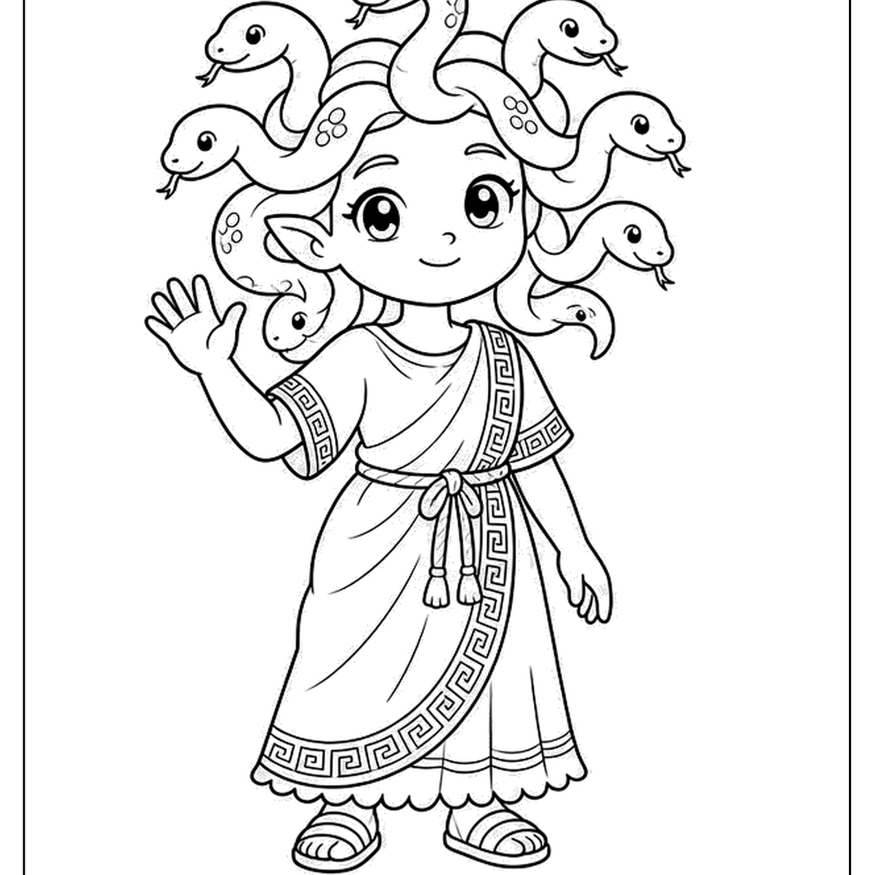 Girl with snake hair waving in a long robe