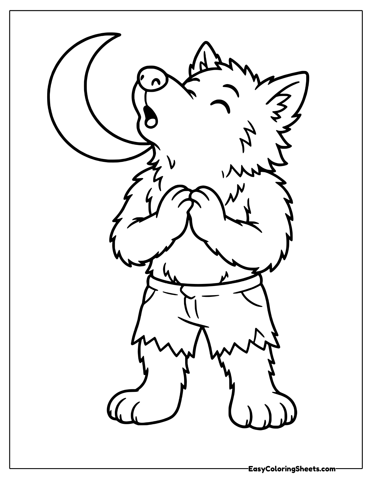 Werewolf howling under a crescent moon