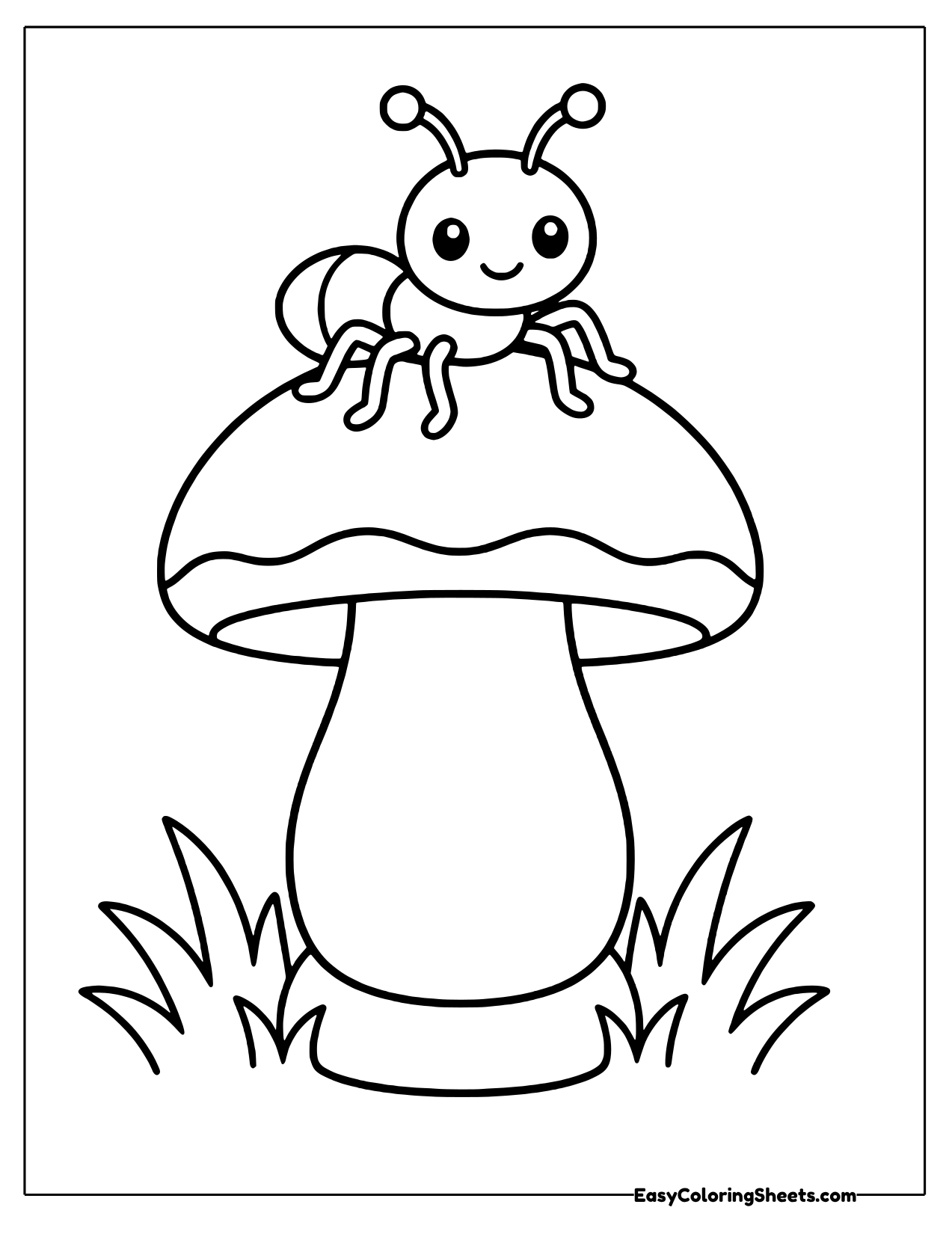 Ant sitting on top of a giant mushroom