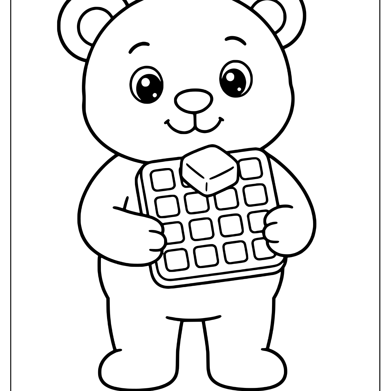 Bear holding a square waffle with butter on top