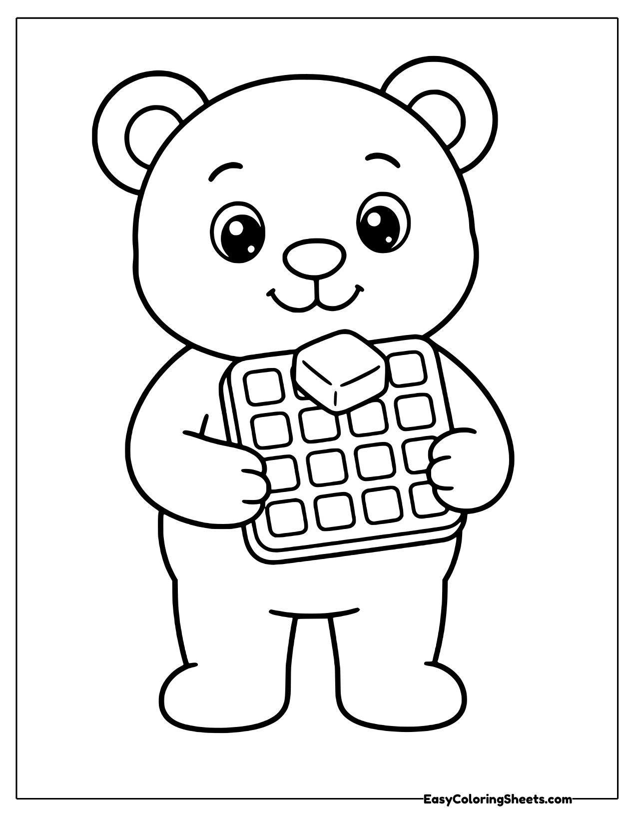 Bear holding a square waffle with butter on top