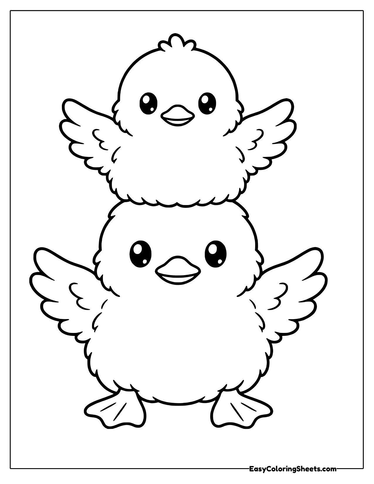 Two ducklings stacked with wings out