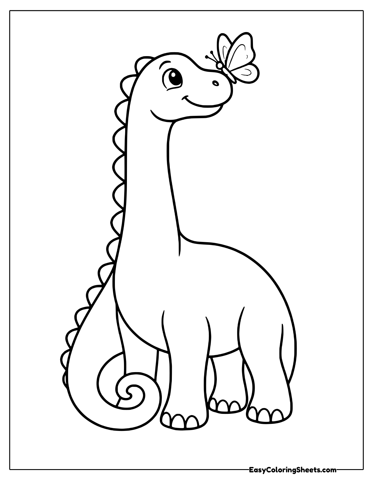 Tall brachiosaurus with a butterfly on its nose