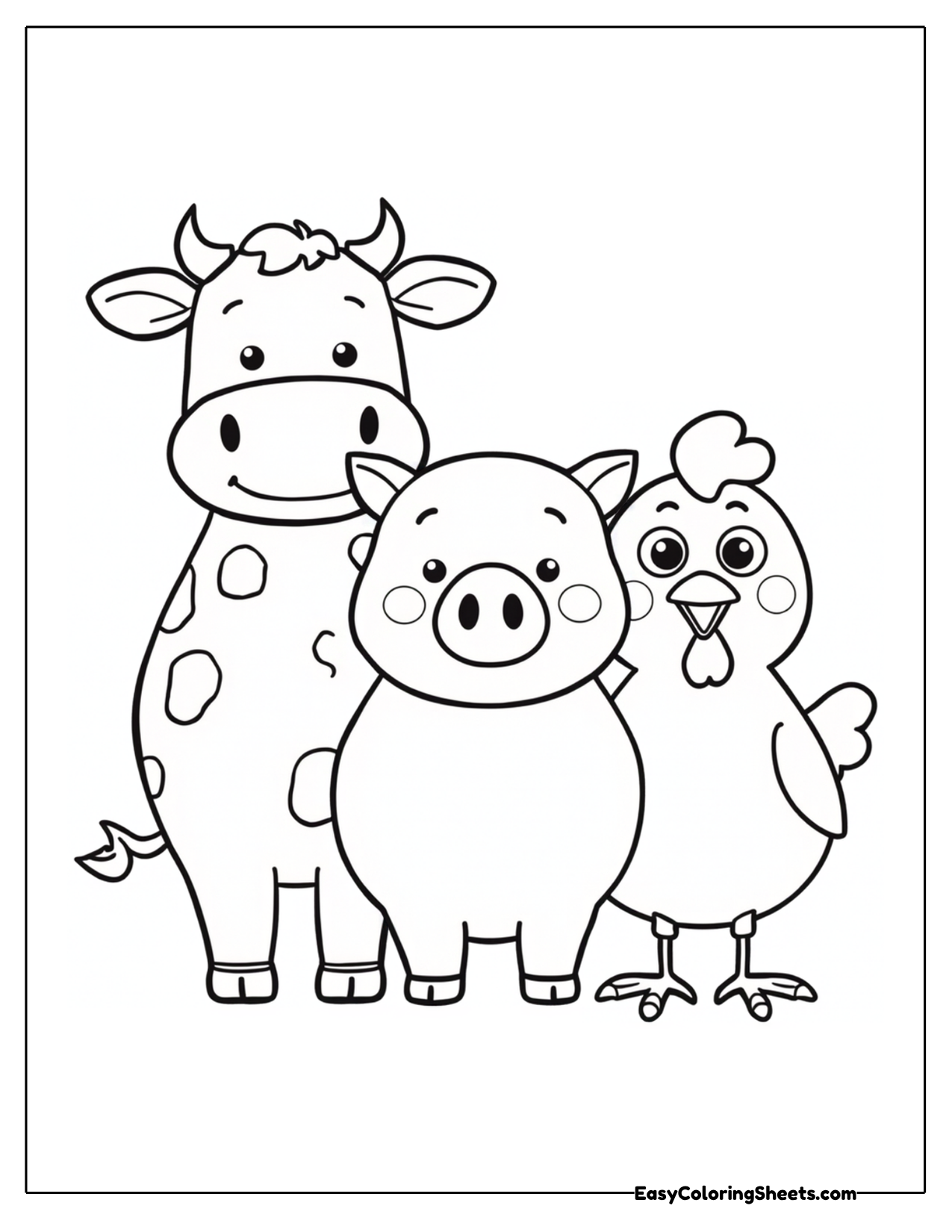 Group of farm friends with a cow pig and chicken