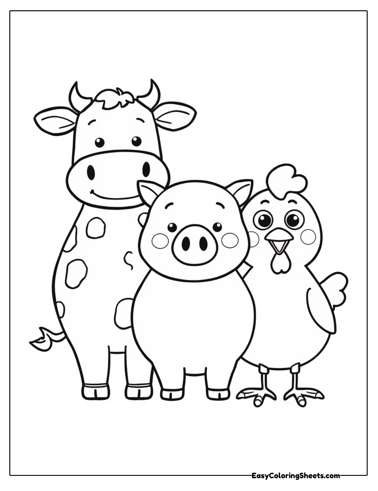 Group of farm friends with a cow pig and chicken
