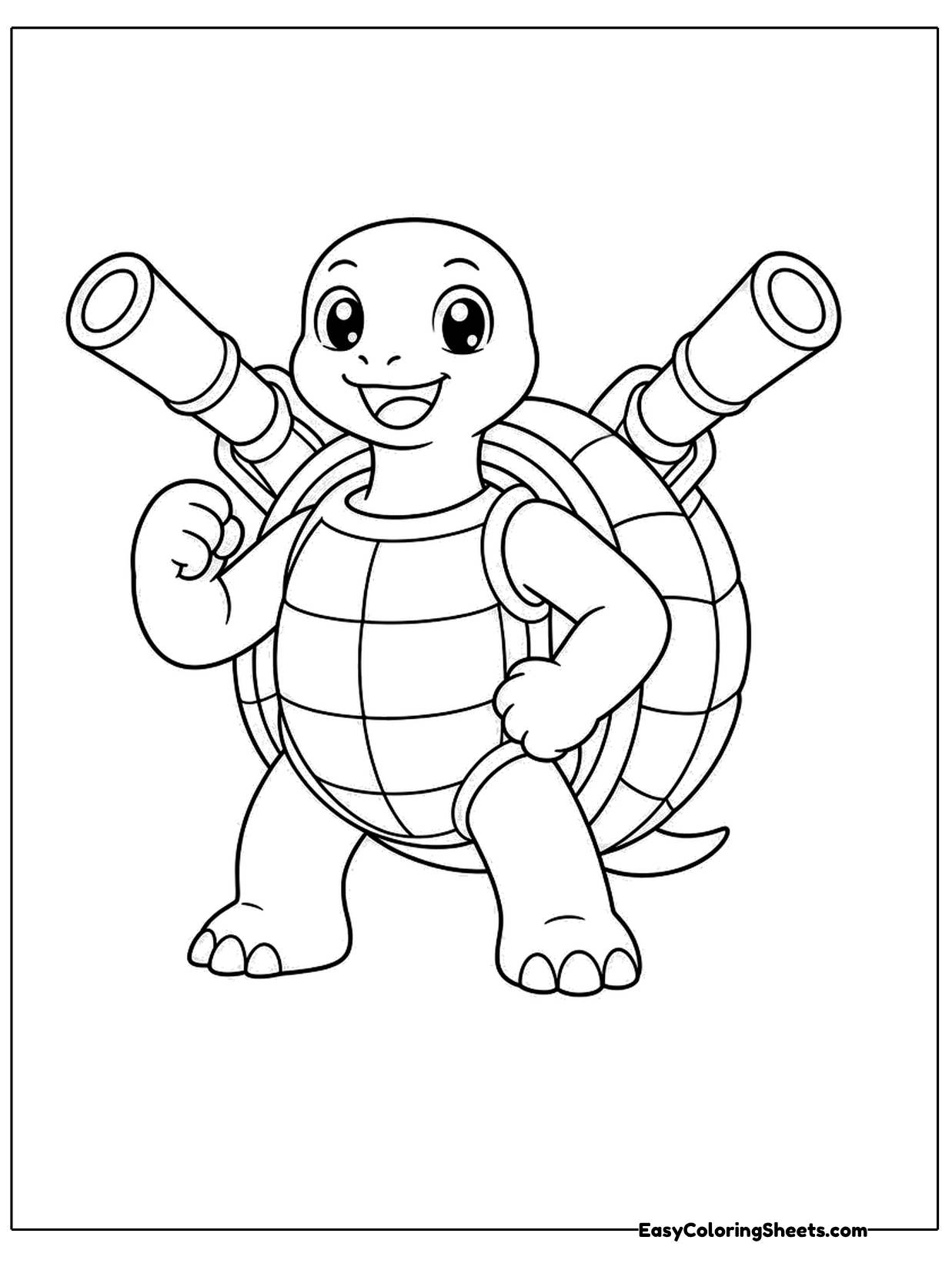 A big turtle creature stands upright with two cannons sticking out of its shell.