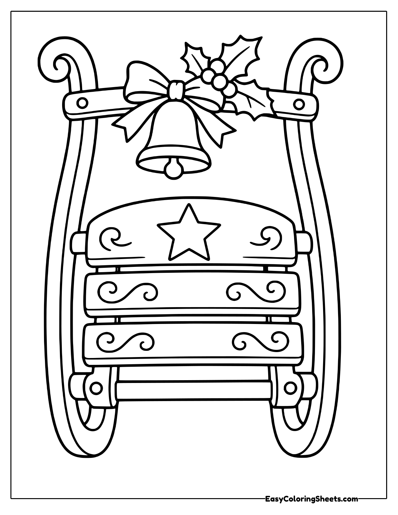 Vintage sled with a star, holly and bell