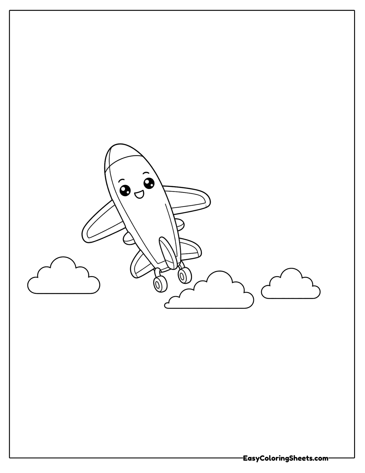 Small cartoon plane flying over clouds
