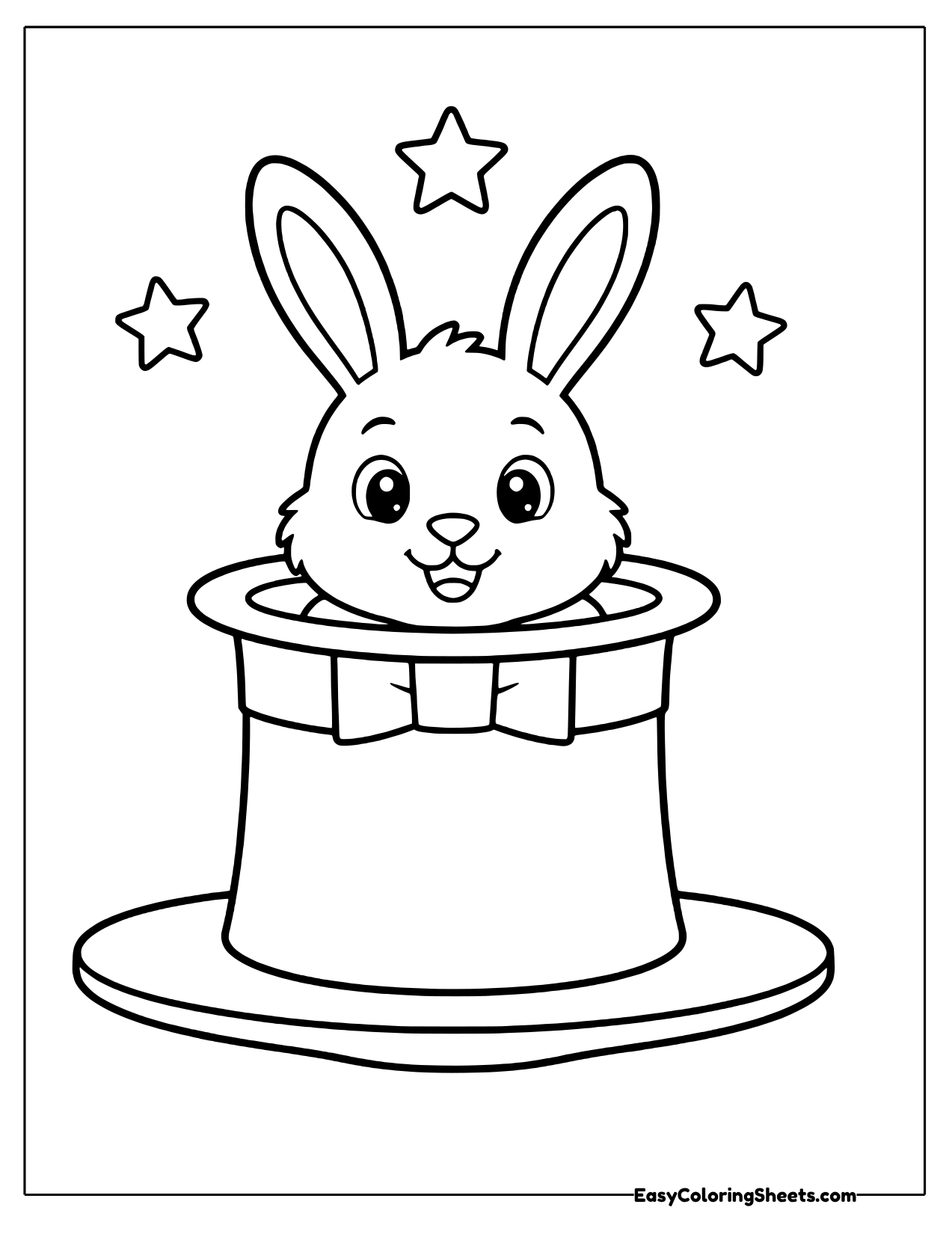 Rabbit sitting inside a top hat with stars
