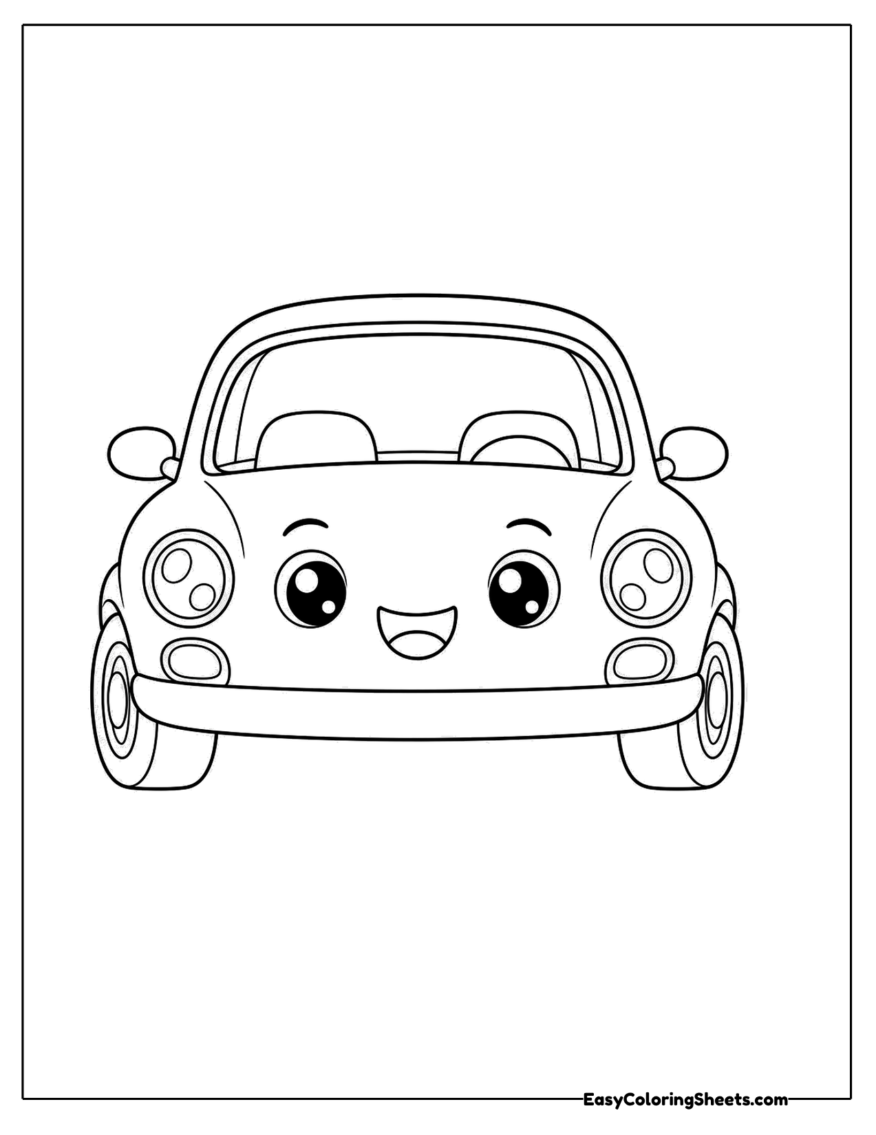 Front view car with round headlights and a smile