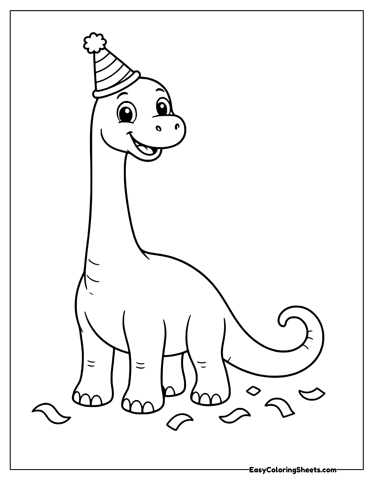 Brachiosaurus wearing a party hat with confetti