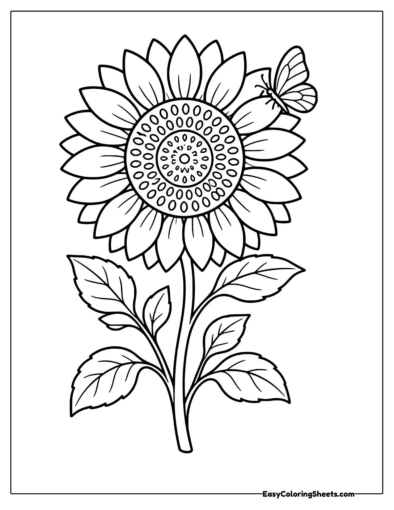 Sunflower with a butterfly near the top