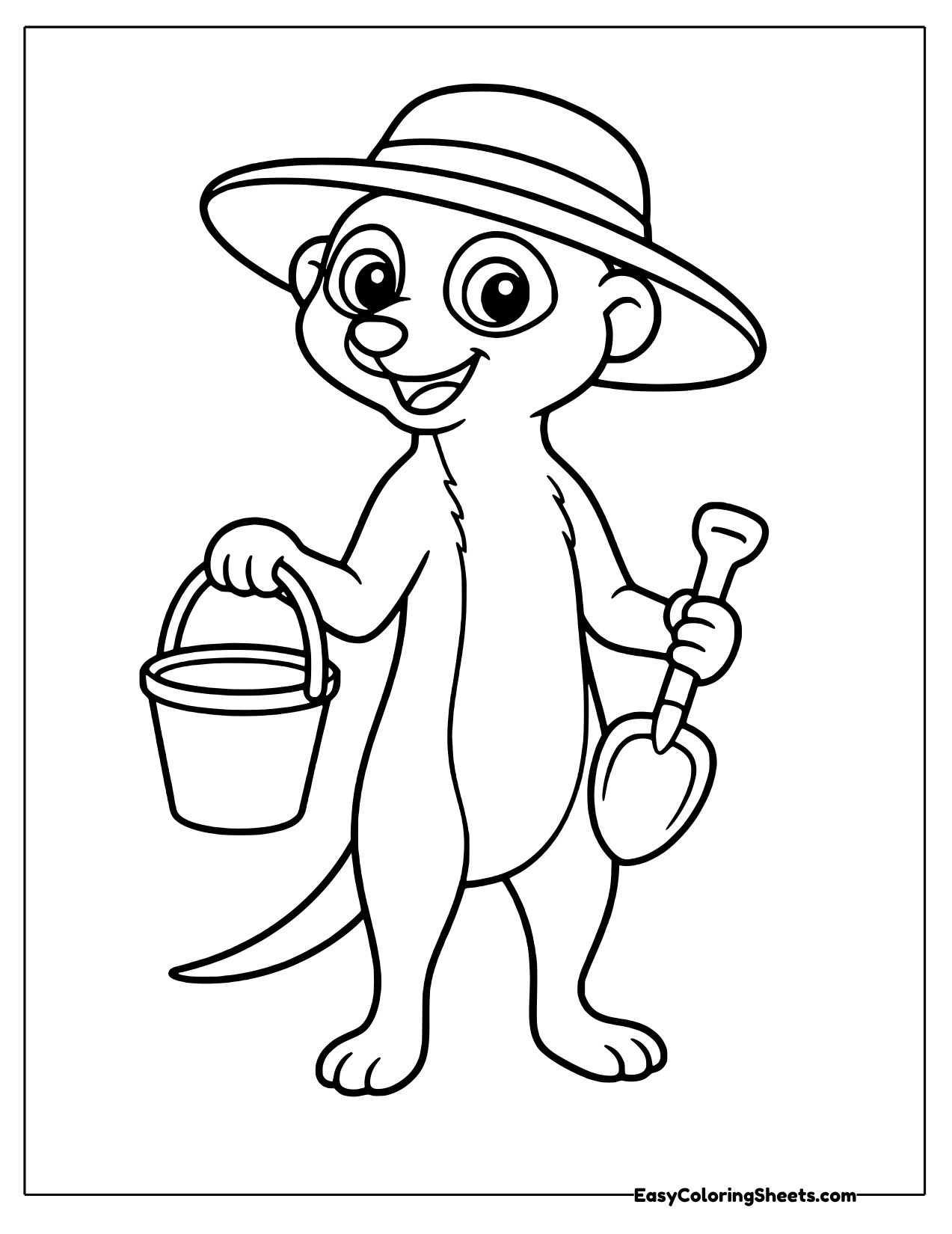 Meerkat in a sun hat with a beach bucket