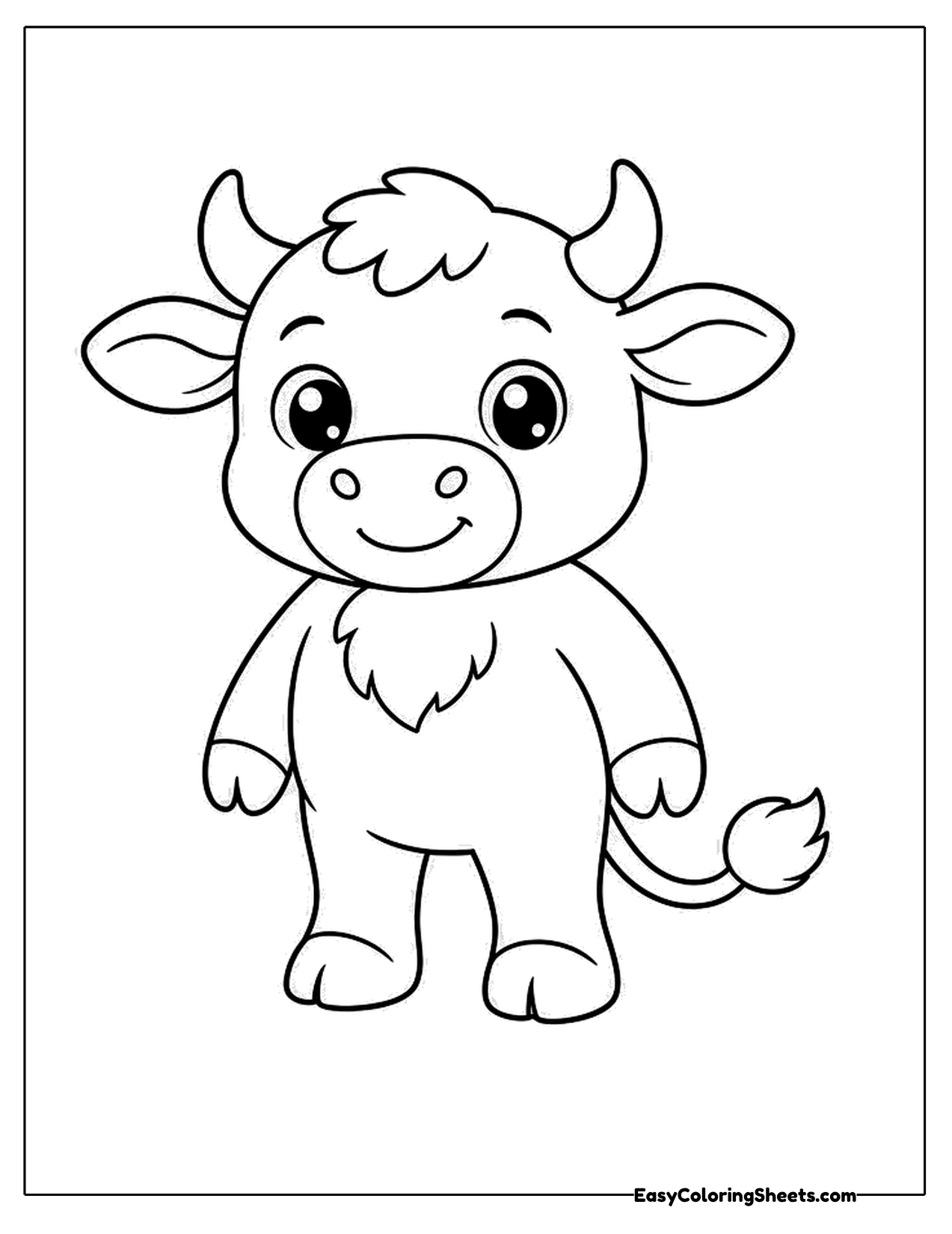 Fluffy bull character standing on two legs