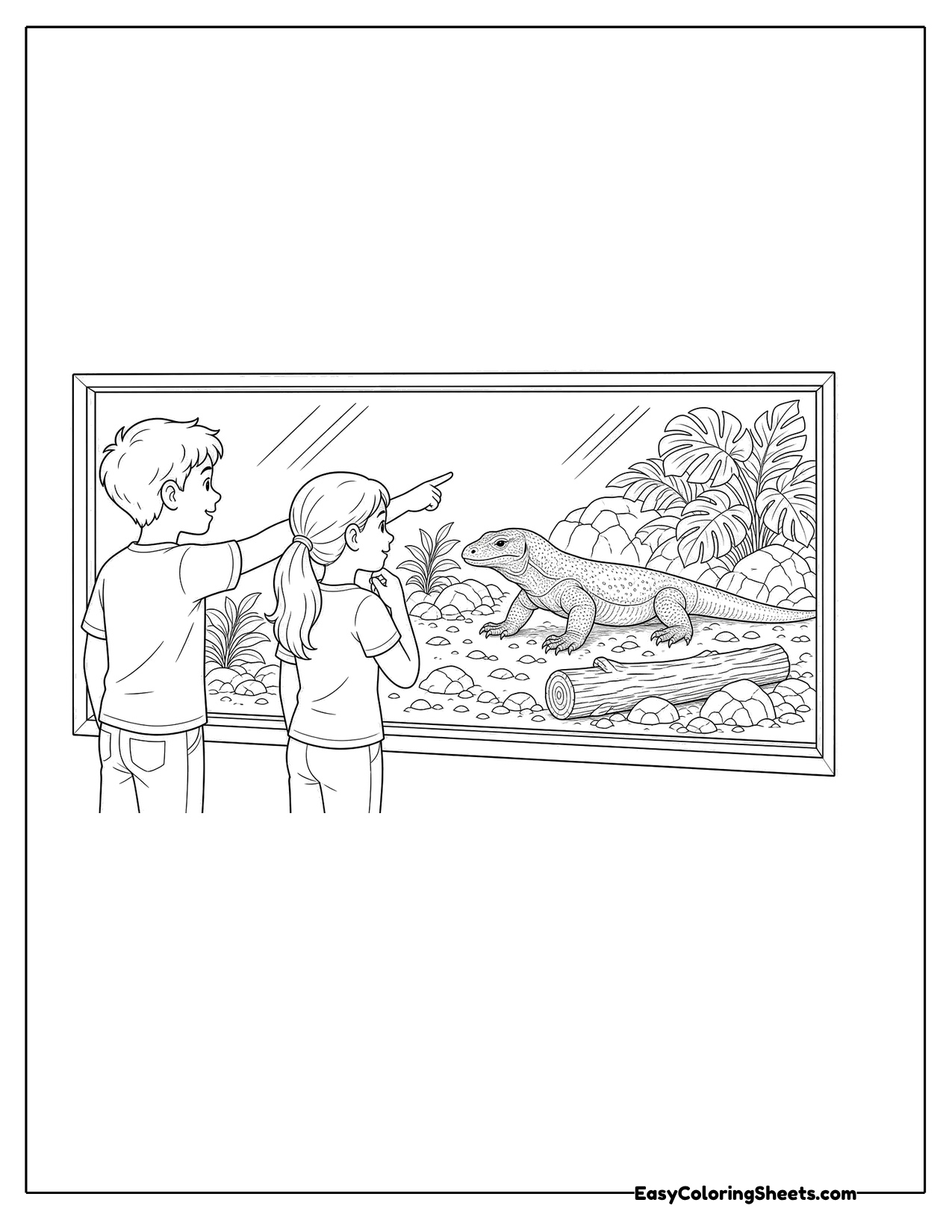 Kids watching a Komodo dragon at the zoo