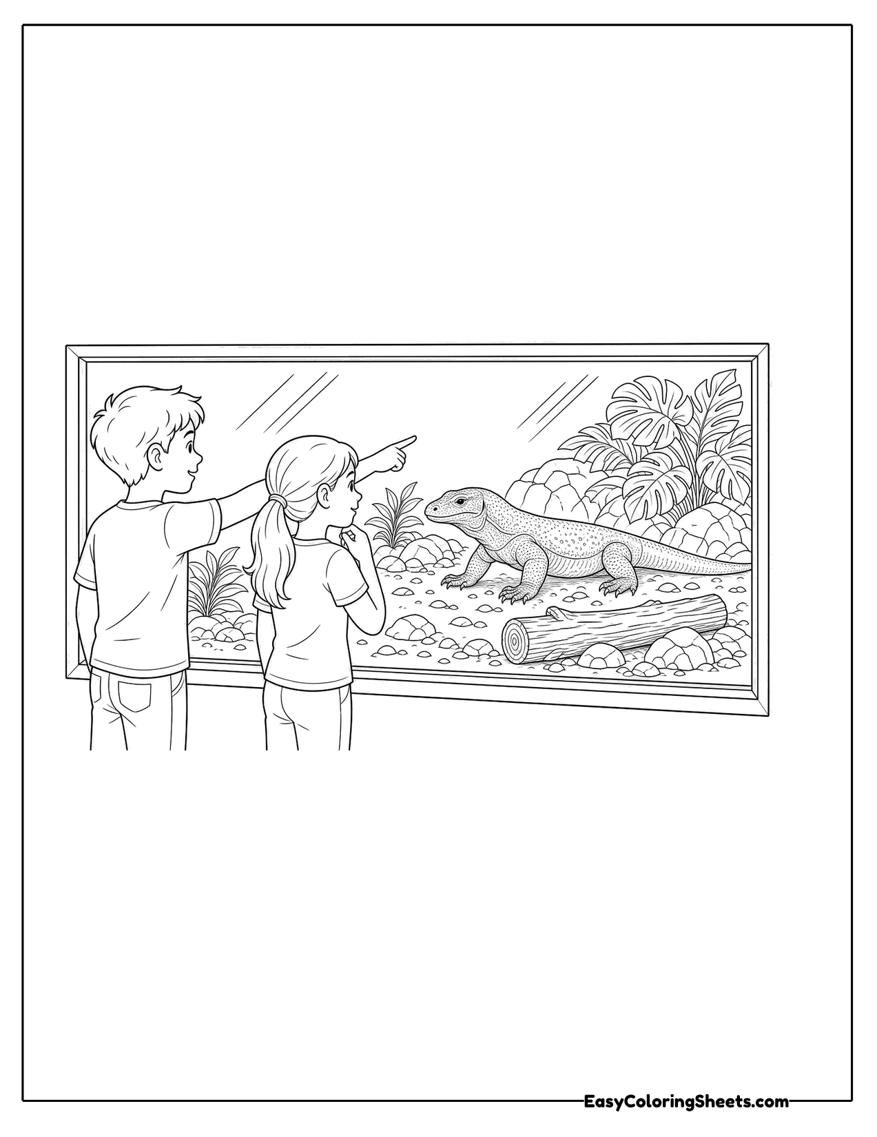 Kids watching a Komodo dragon at the zoo