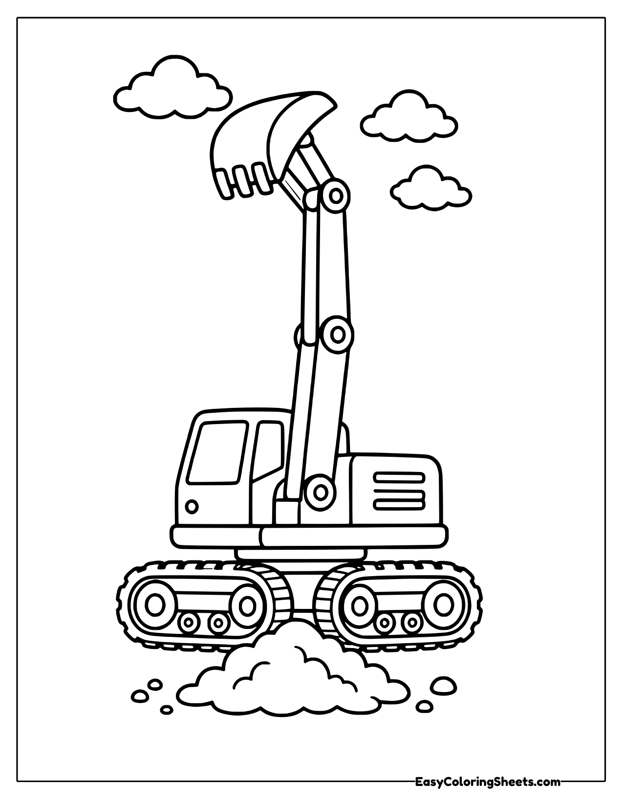 Excavator reaching up with its arm