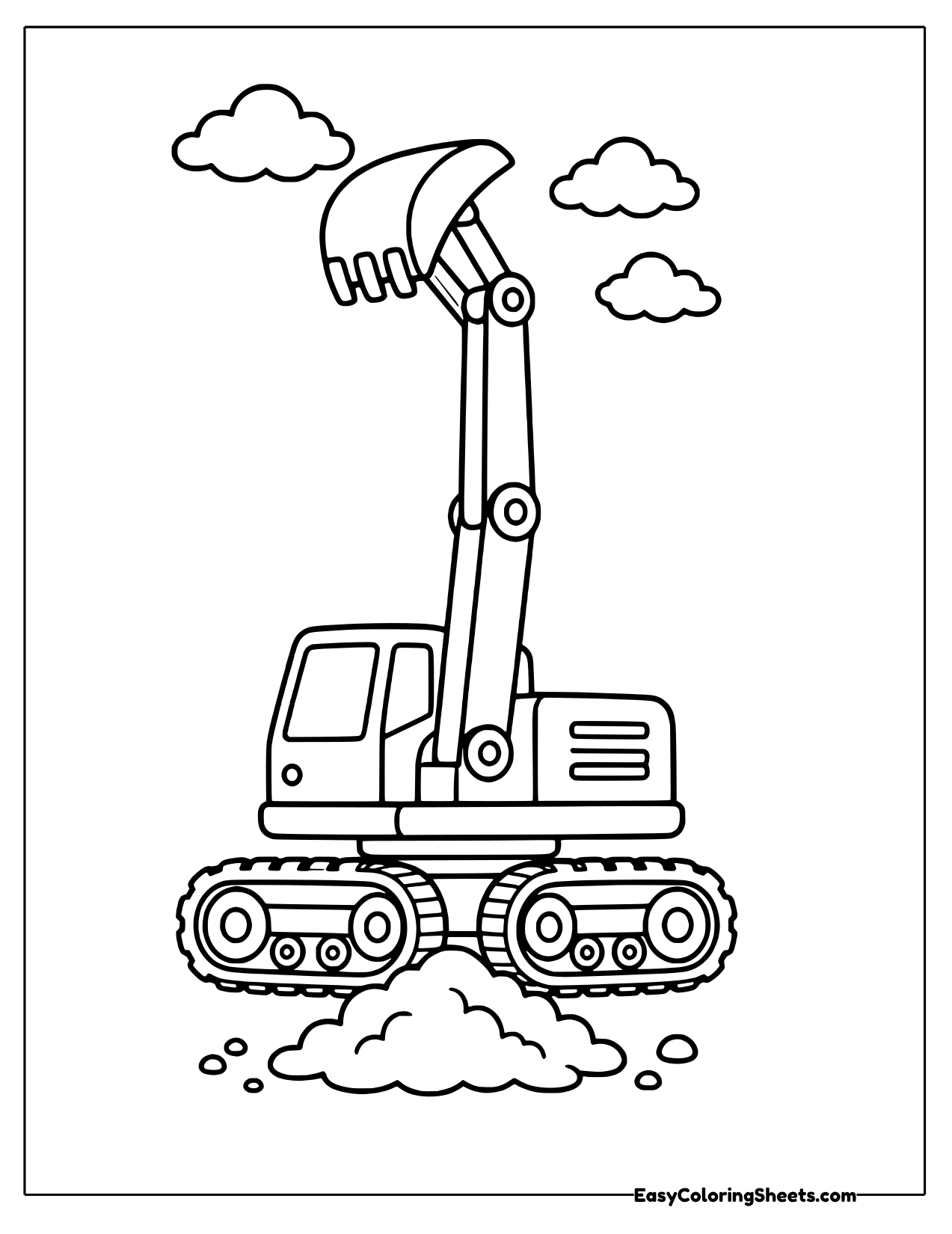 Excavator reaching up with its arm