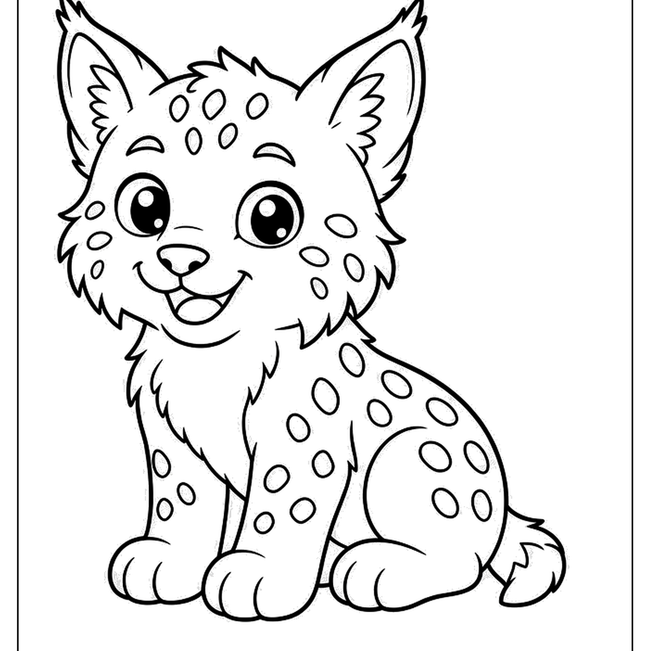 Cartoon baby lynx sitting with a big smile