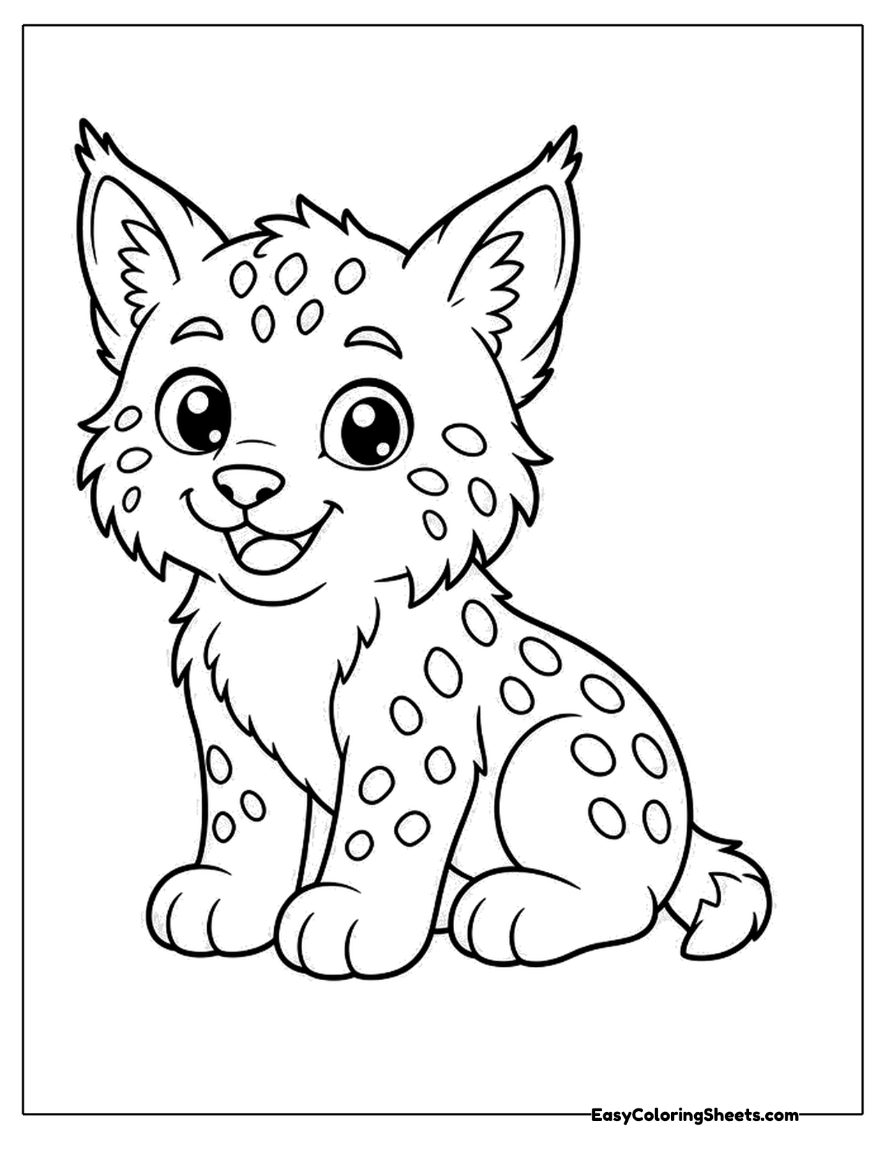 Cartoon baby lynx sitting with a big smile