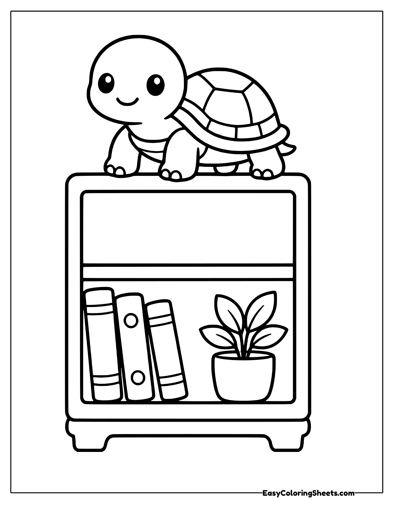 Turtle sitting on top of a bookshelf