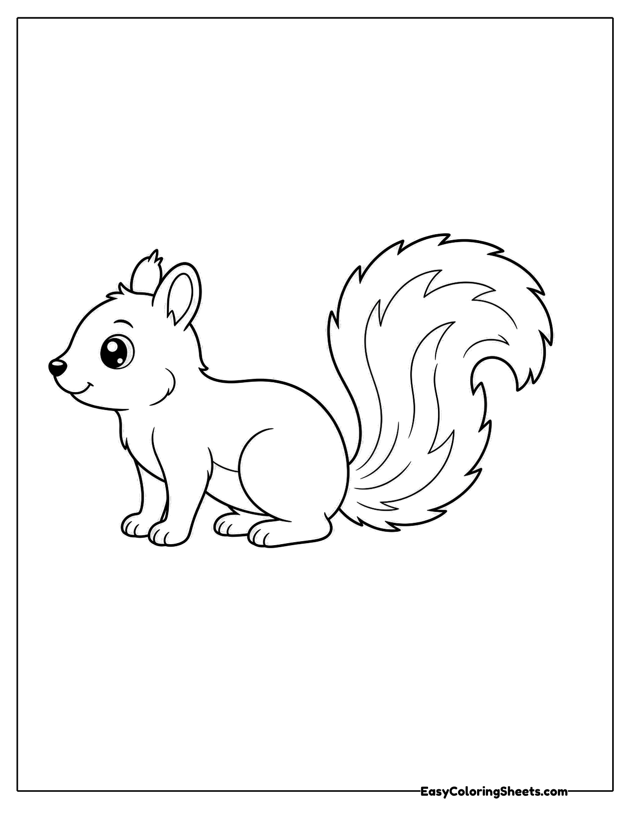 Squirrel crouching with its tail curled up