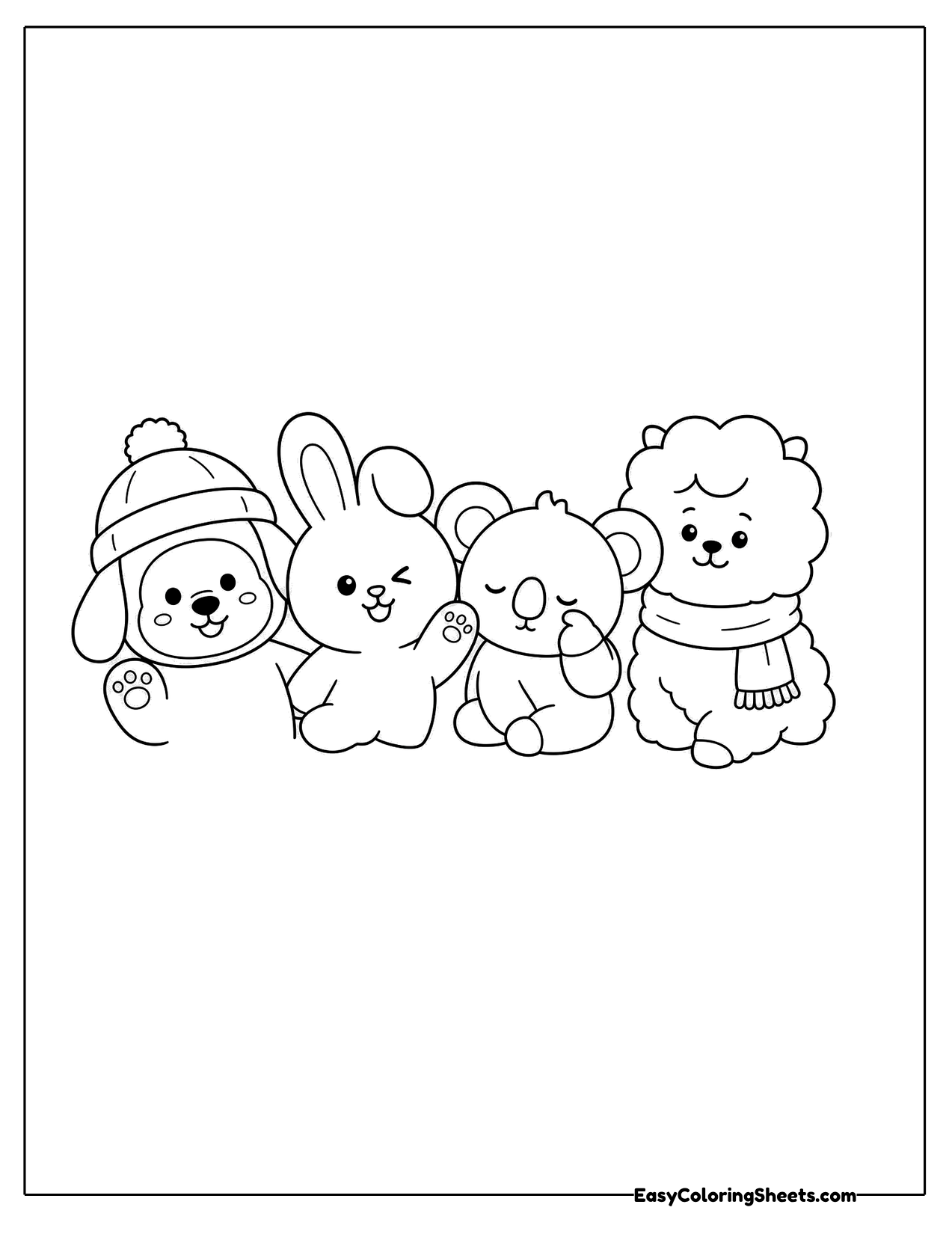 Group of cute plush character friends