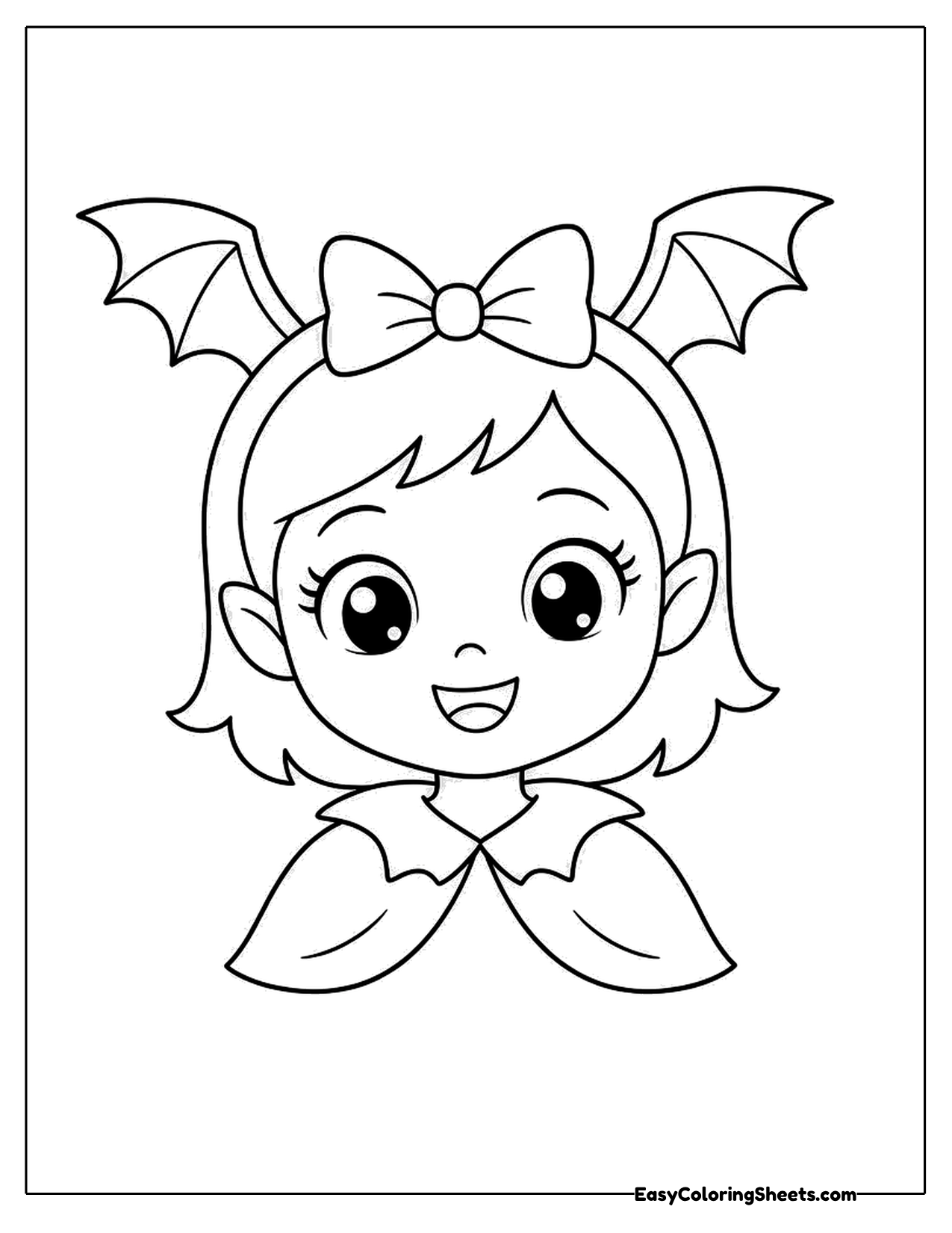 Girl with bat wing hair bow and a pointed collar