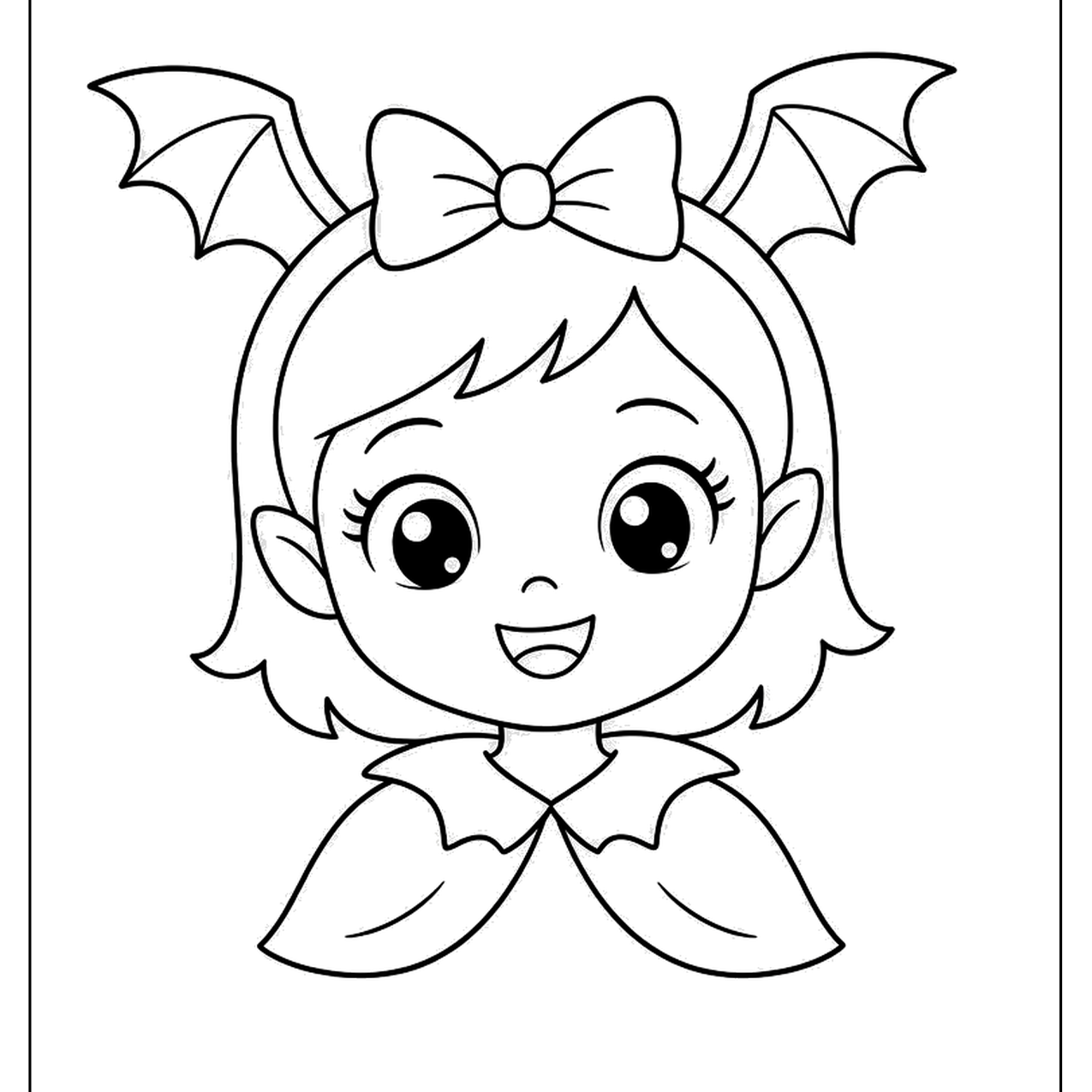 Girl with bat wing hair bow and a pointed collar